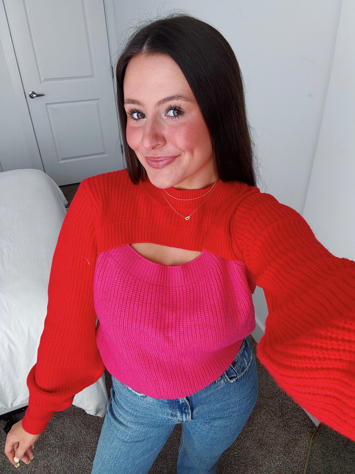 Stupid Cupid Colorblock Cutout Sweater