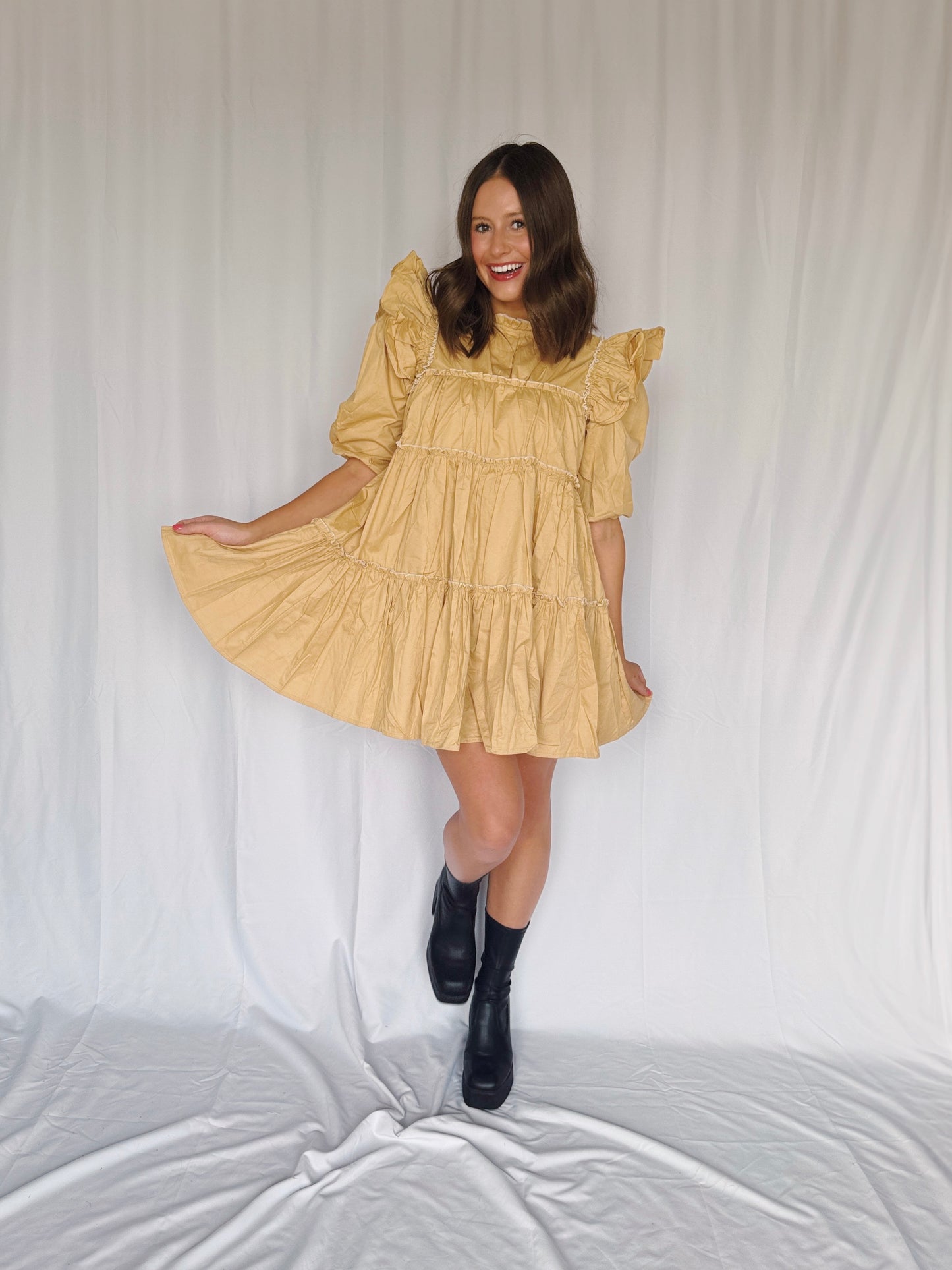 Giving Season Puff Sleeve Tiered Dress