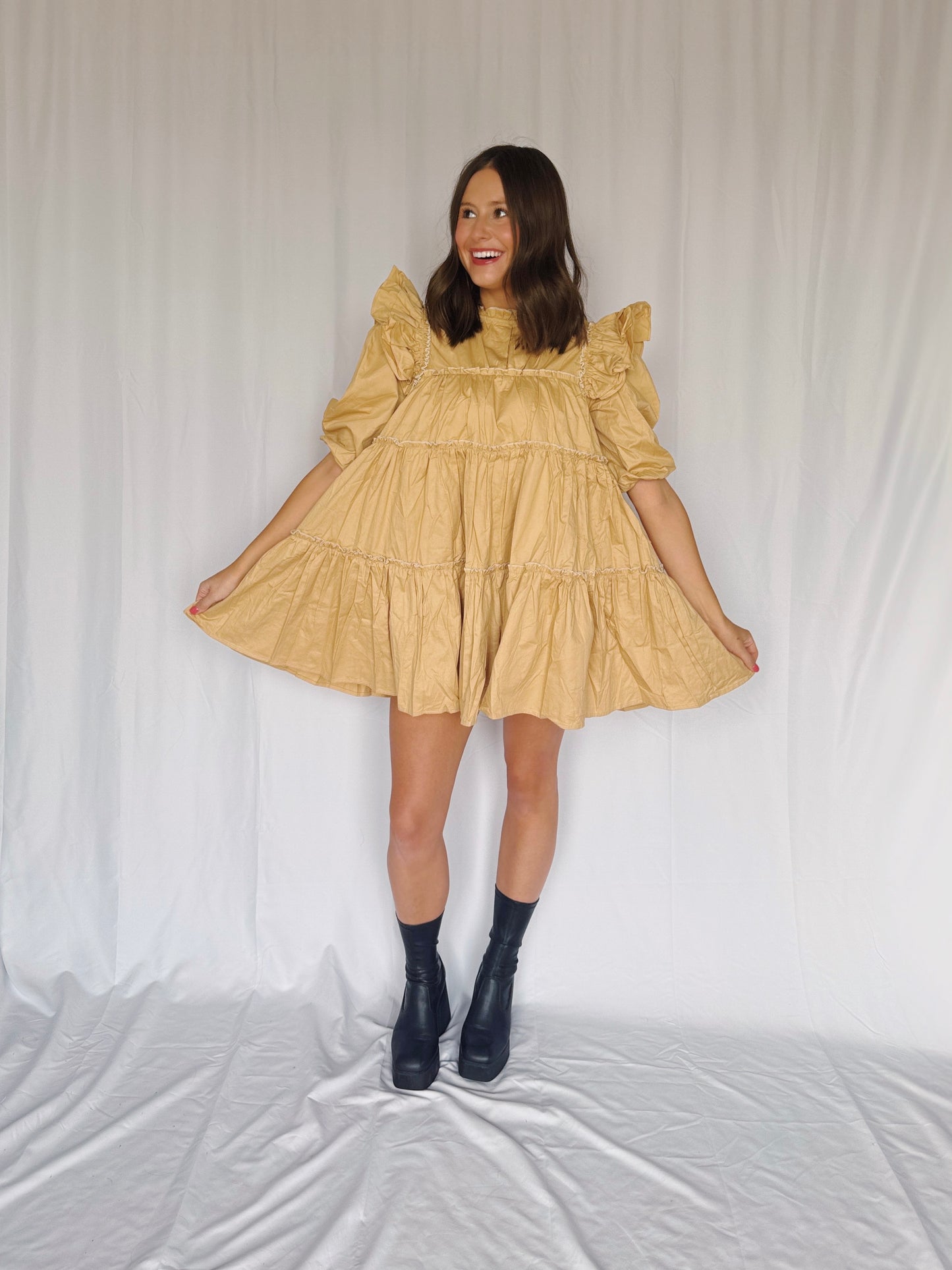 Giving Season Puff Sleeve Tiered Dress