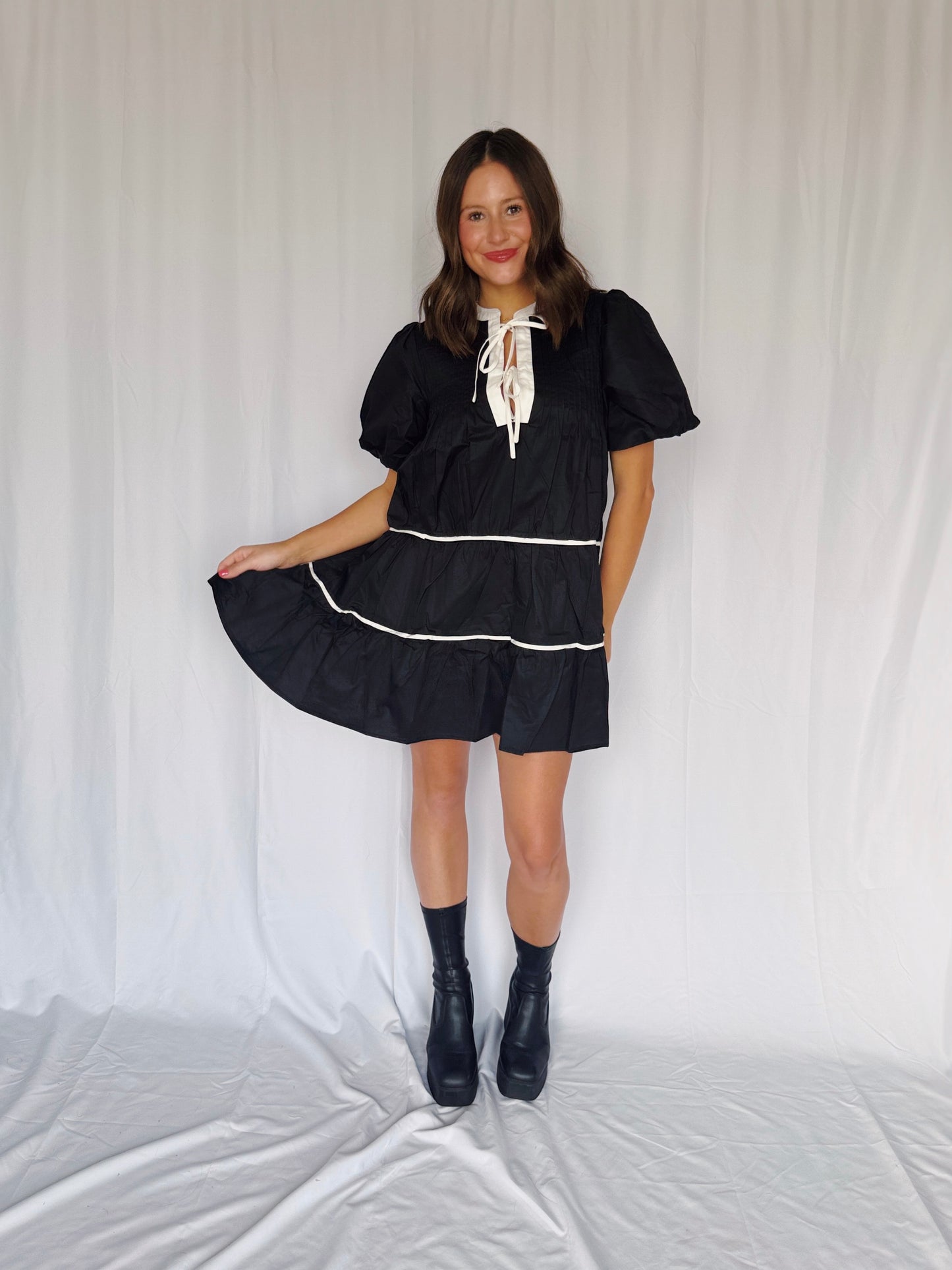 Witching Hour Puff Sleeve Tiered Dress