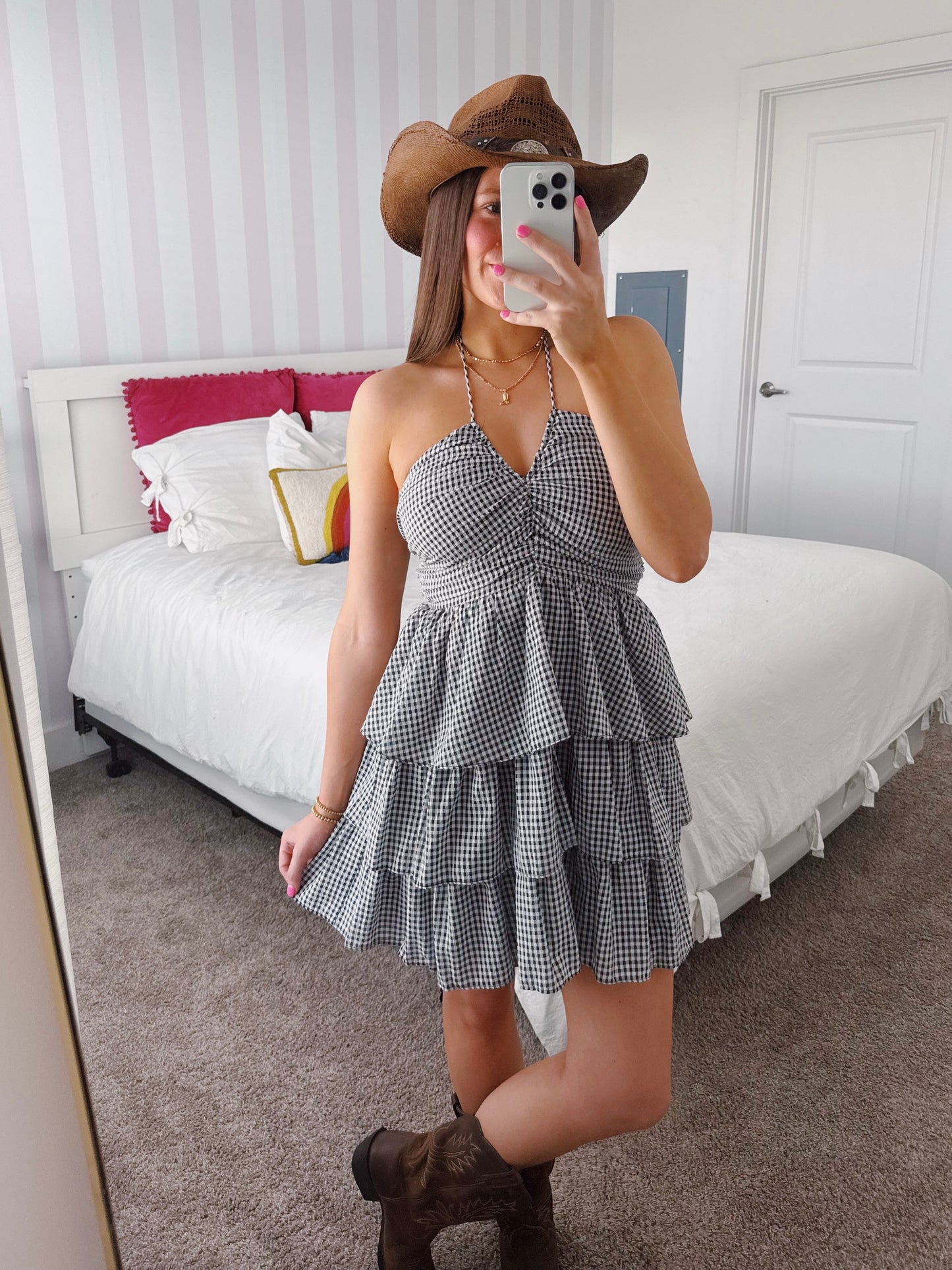 Giddy Up Gingham Ruffle Dress
