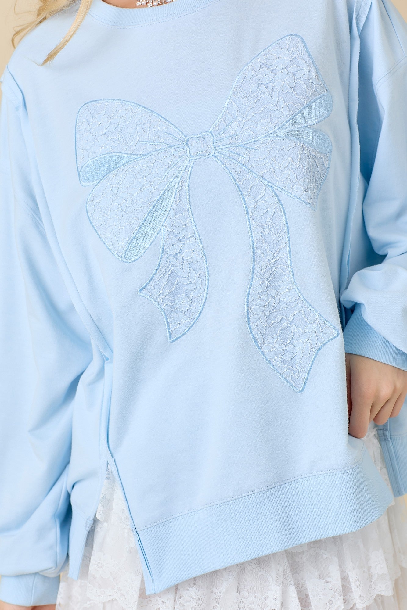 Dancing Through Life Lace Bow Sweatshirt