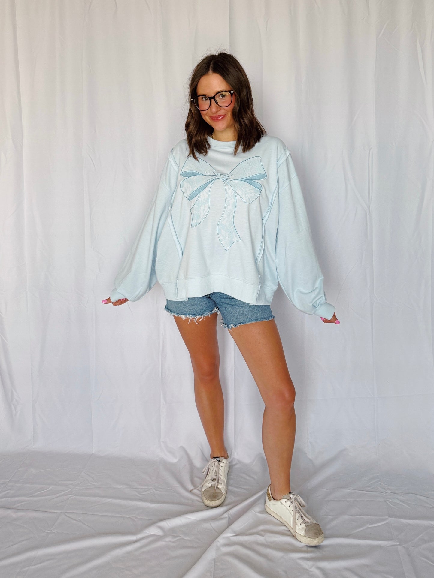 Dancing Through Life Lace Bow Sweatshirt