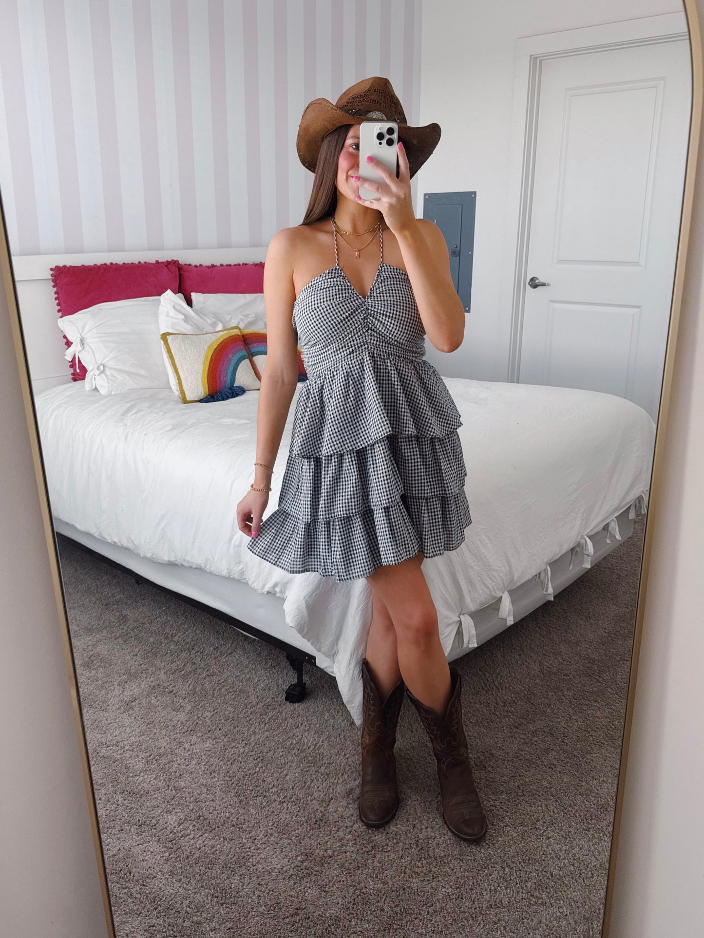 Giddy Up Gingham Ruffle Dress