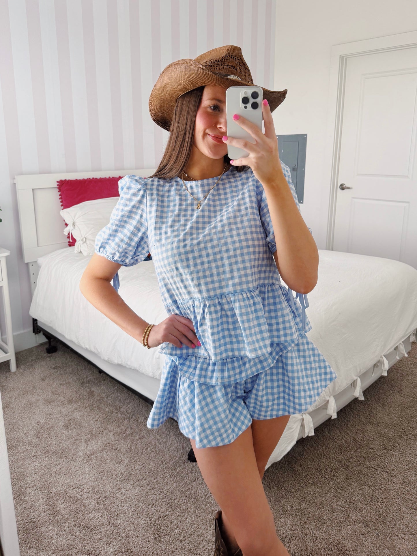 9 to 5 Gingham Top & Shorts Set