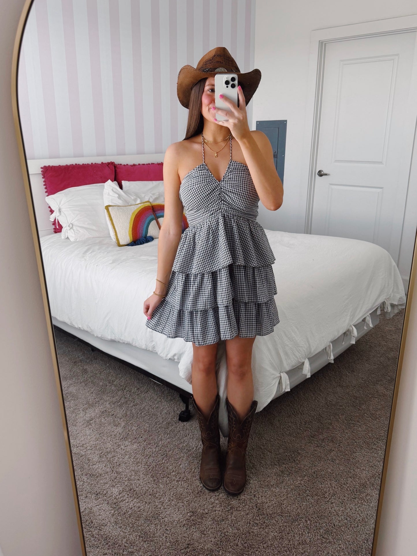 Giddy Up Gingham Ruffle Dress