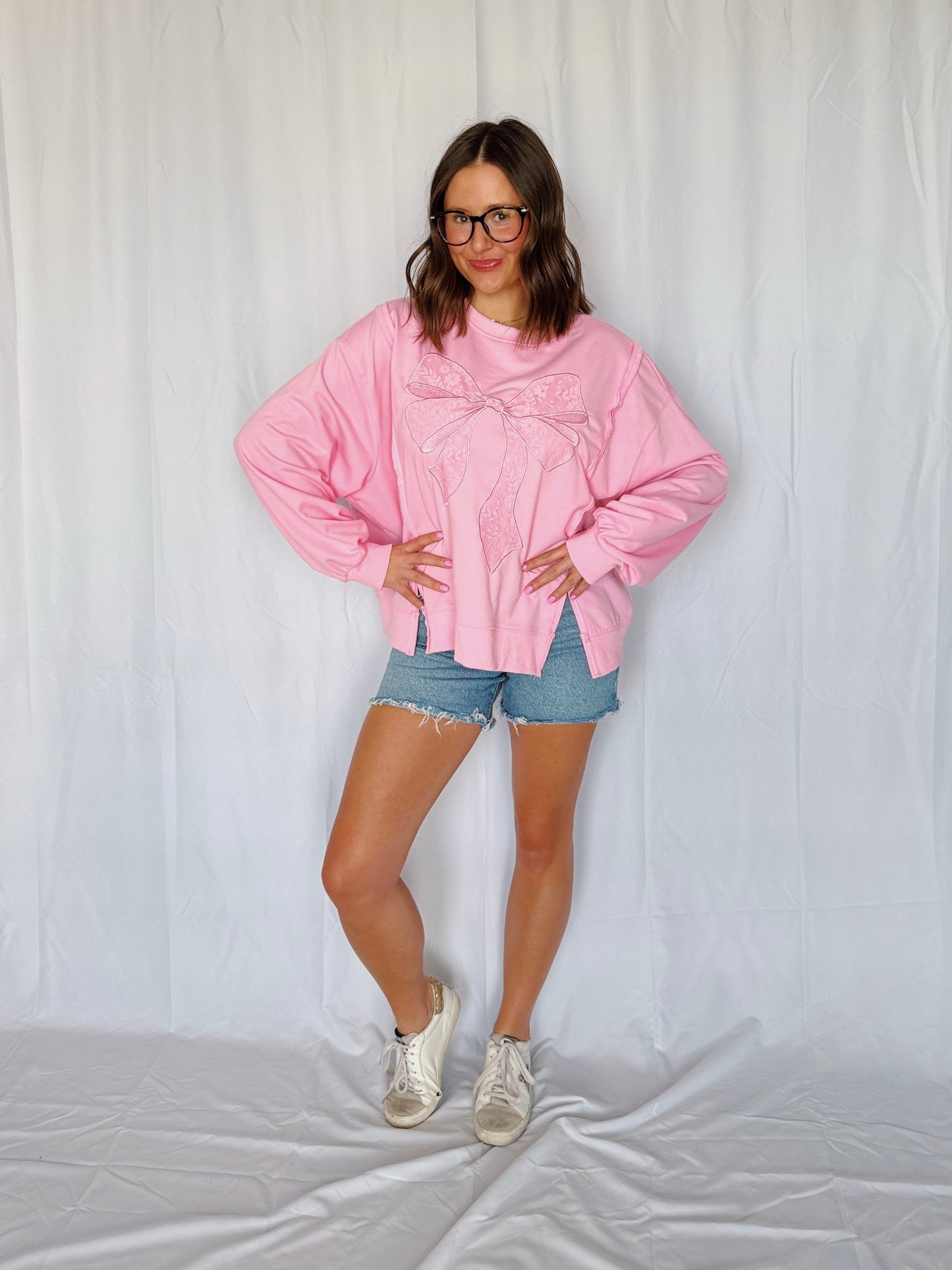 Dancing Through Life Lace Bow Sweatshirt