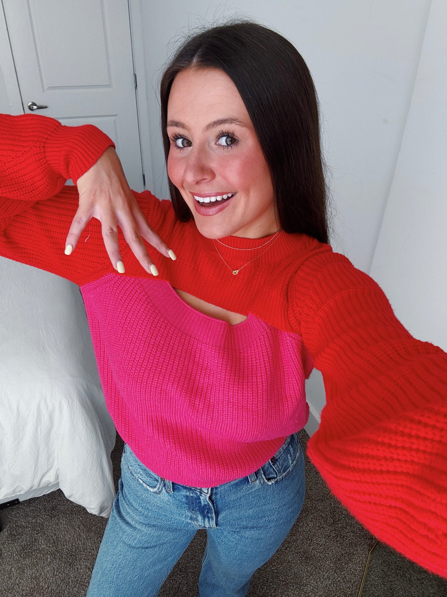 Stupid Cupid Colorblock Cutout Sweater