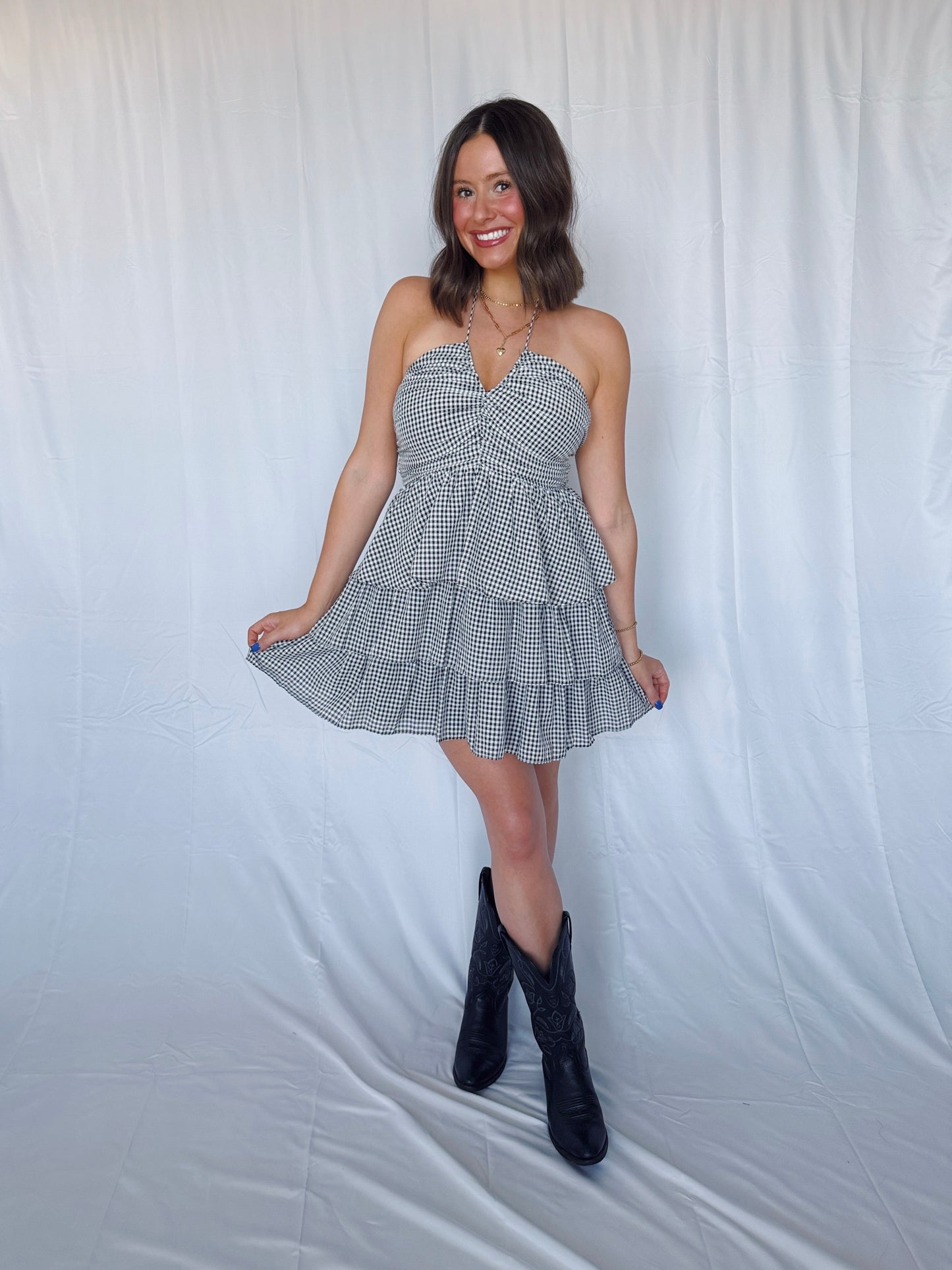 Giddy Up Gingham Ruffle Dress