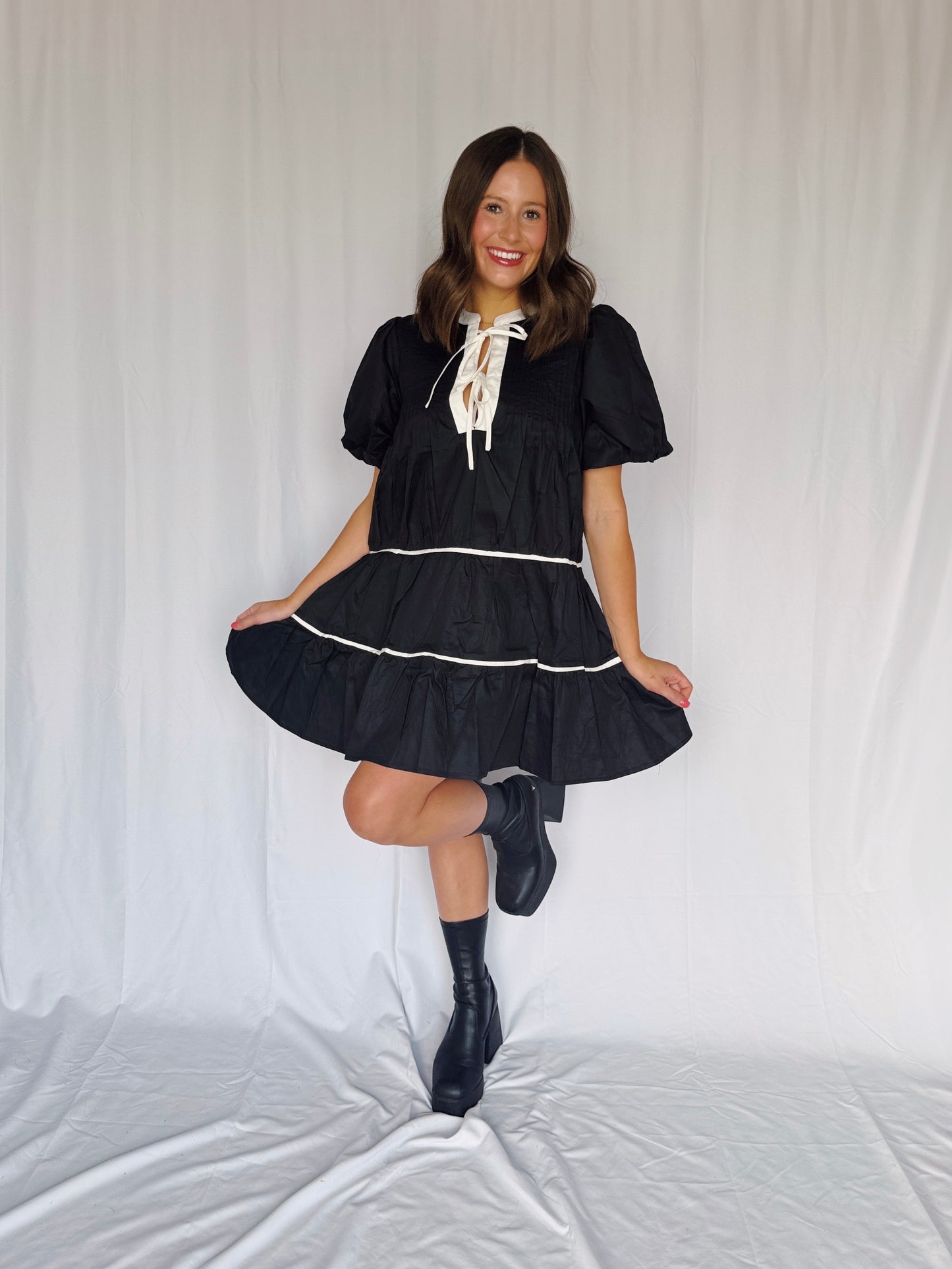 Witching Hour Puff Sleeve Tiered Dress