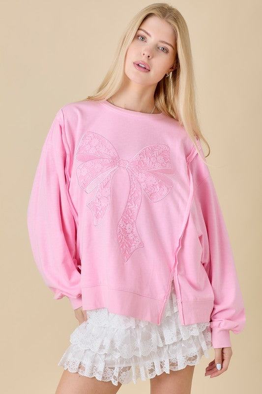 Dancing Through Life Lace Bow Sweatshirt