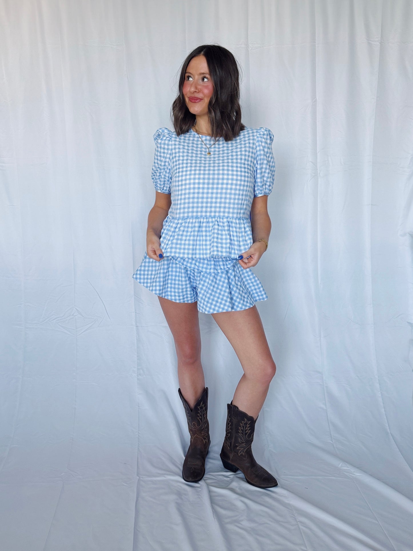 9 to 5 Gingham Top & Shorts Set