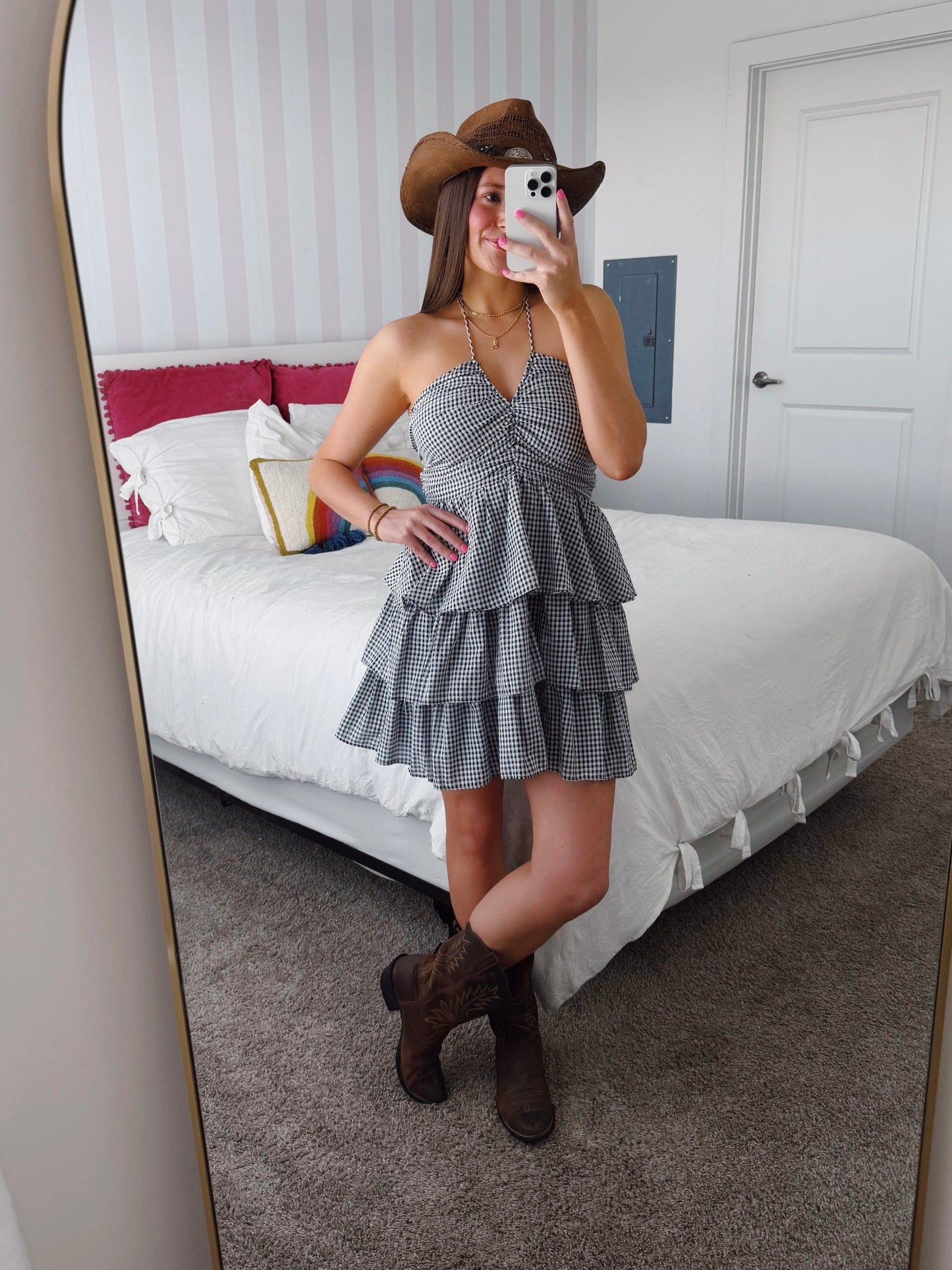 Giddy Up Gingham Ruffle Dress