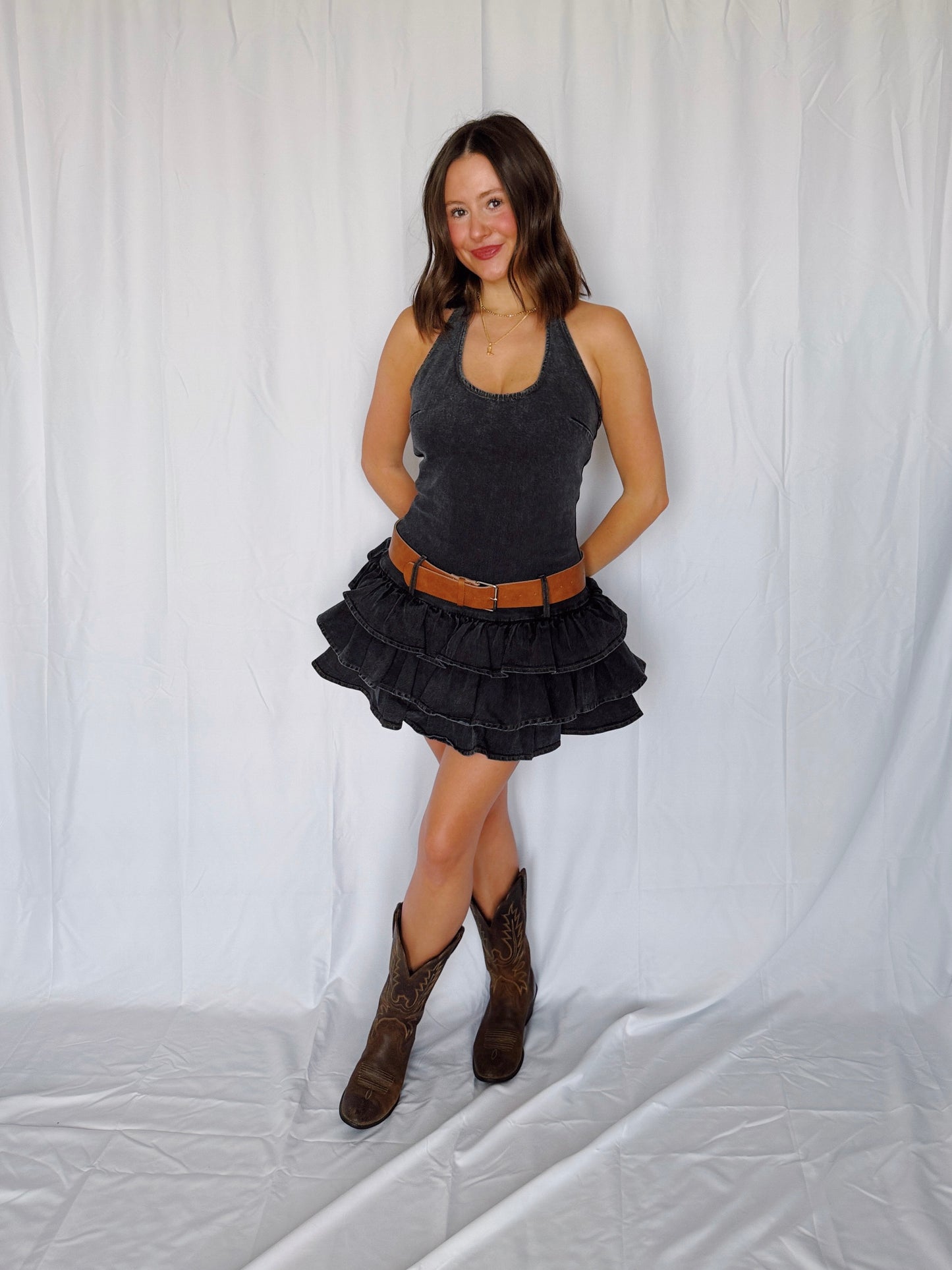Country Boy's Dream Girl Belted Denim Dress