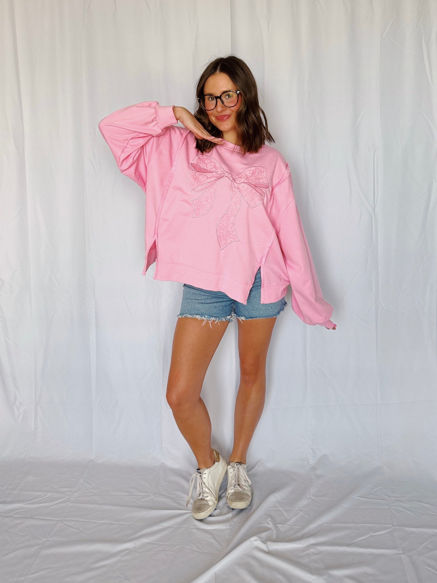 Dancing Through Life Lace Bow Sweatshirt