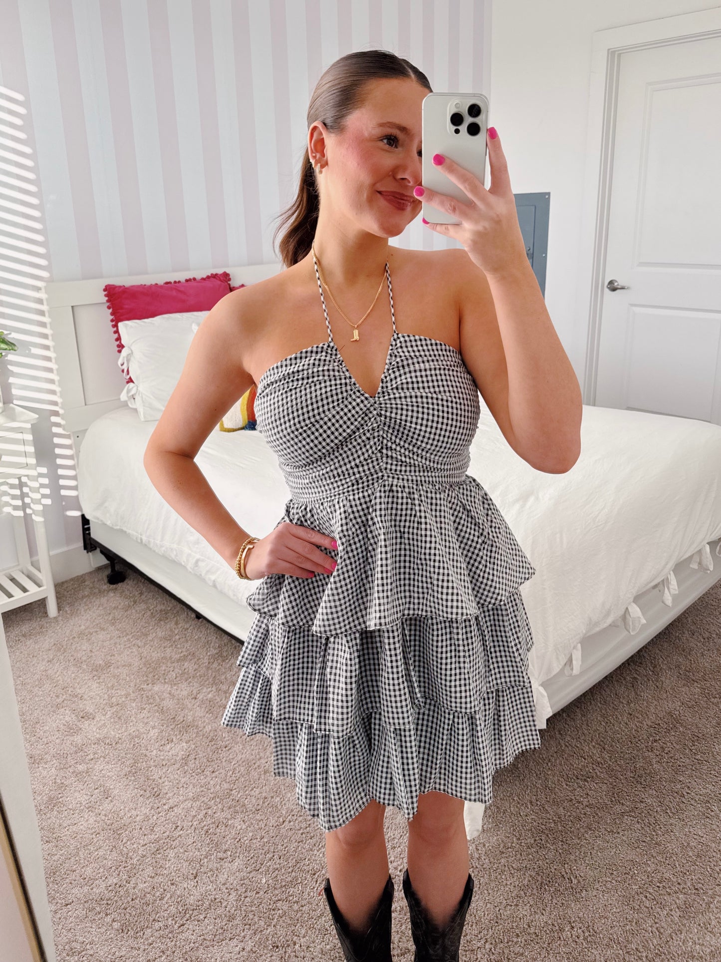 Giddy Up Gingham Ruffle Dress