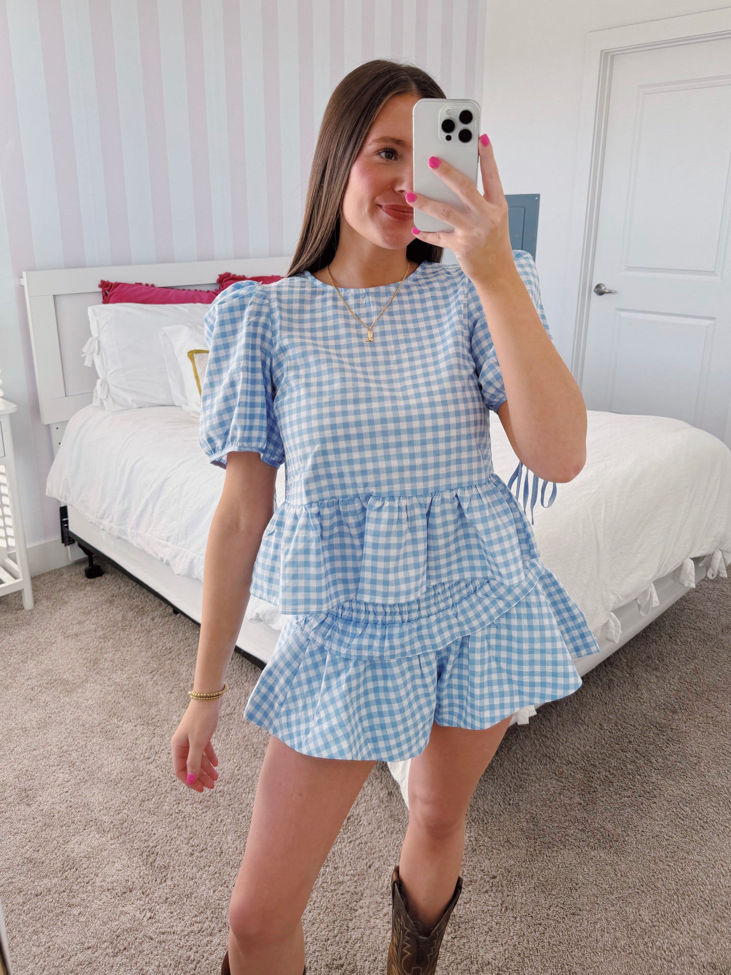 9 to 5 Gingham Top & Shorts Set