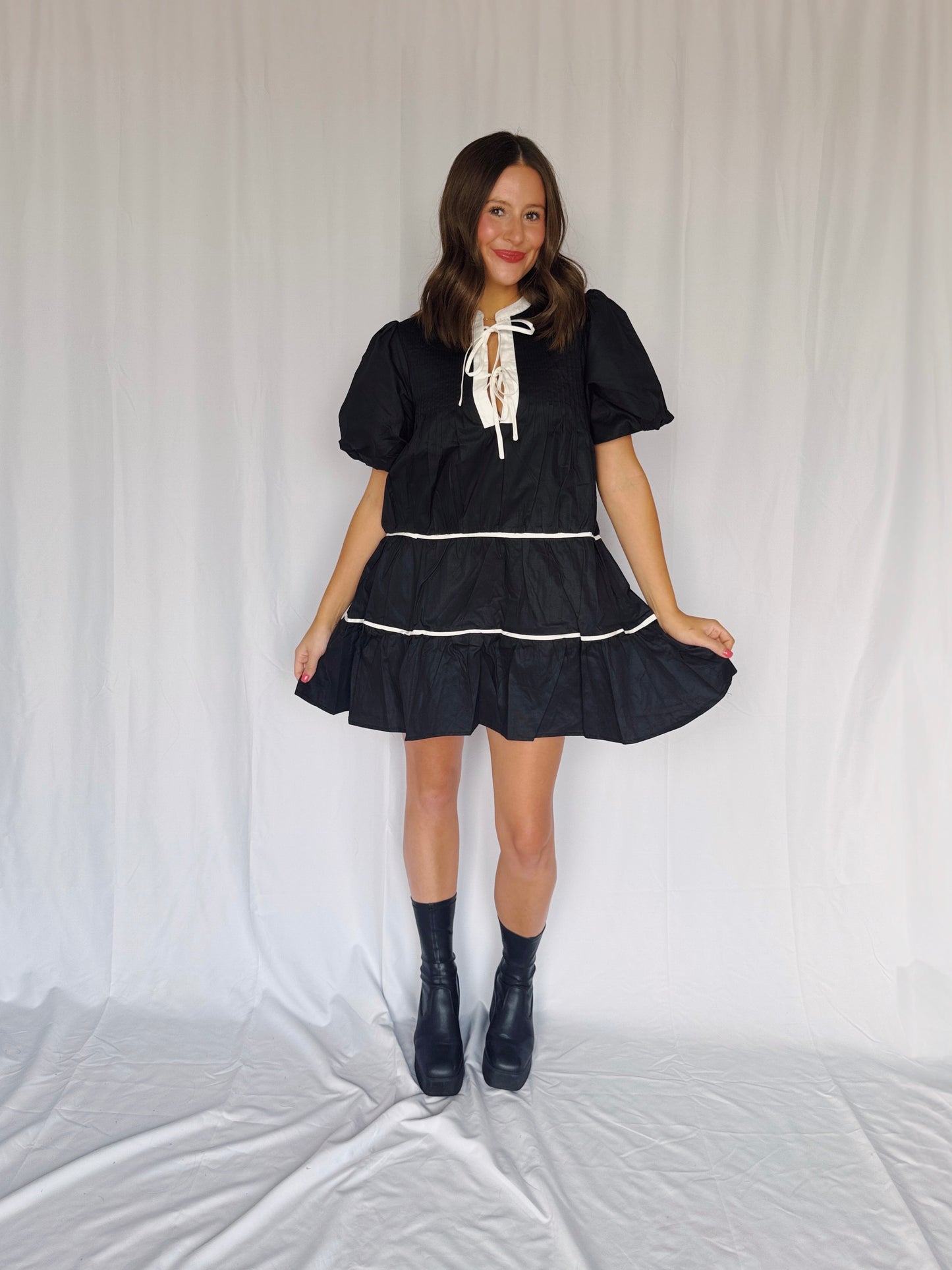 Witching Hour Puff Sleeve Tiered Dress