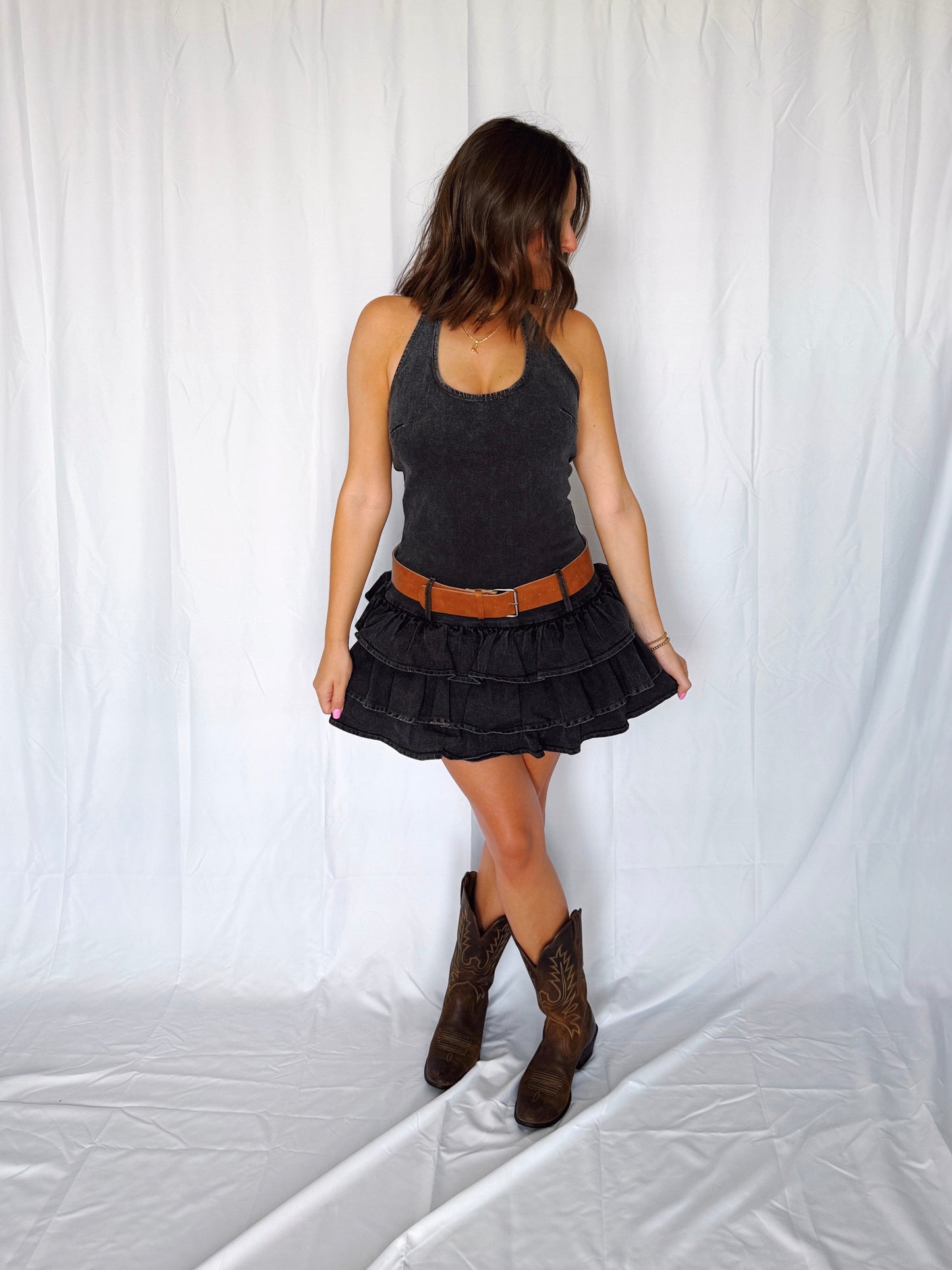 Country Boy's Dream Girl Belted Denim Dress