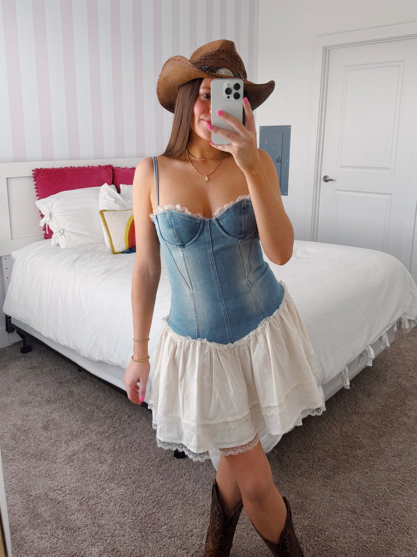 Split Decision Denim Corset Dress