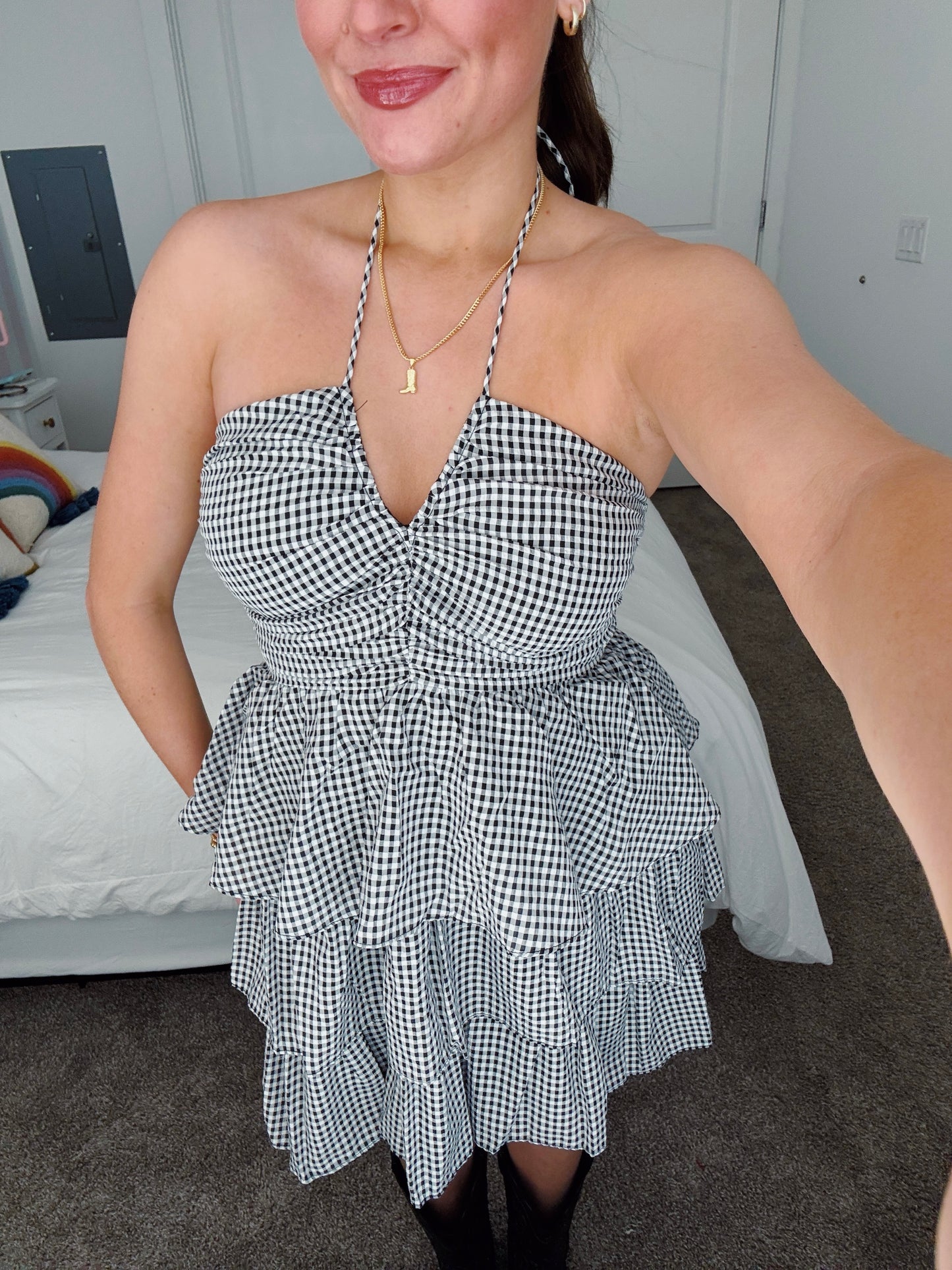 Giddy Up Gingham Ruffle Dress