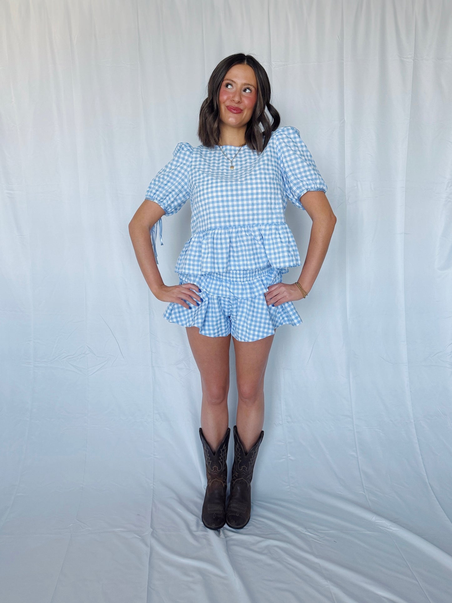 9 to 5 Gingham Top & Shorts Set