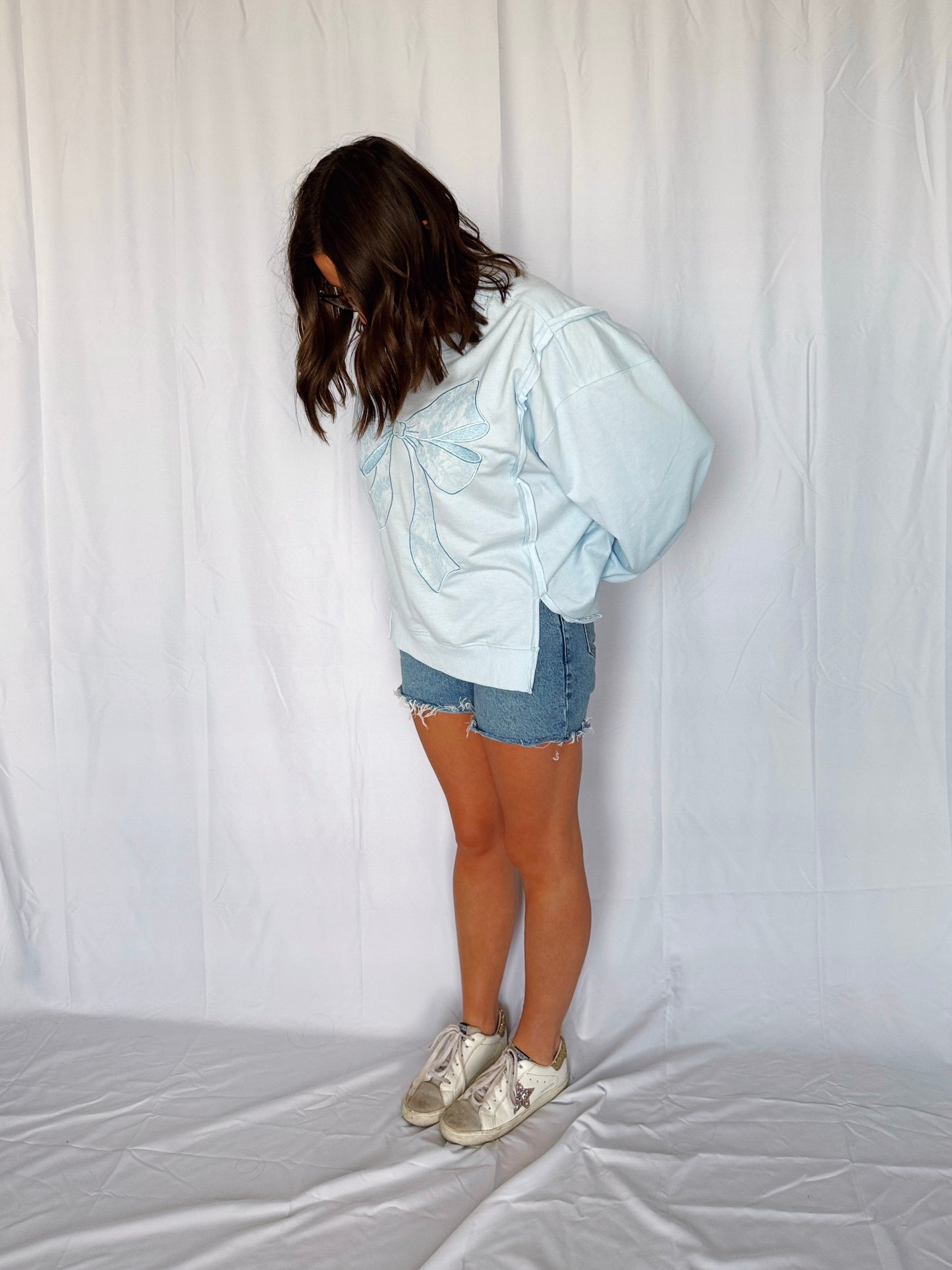 Dancing Through Life Lace Bow Sweatshirt