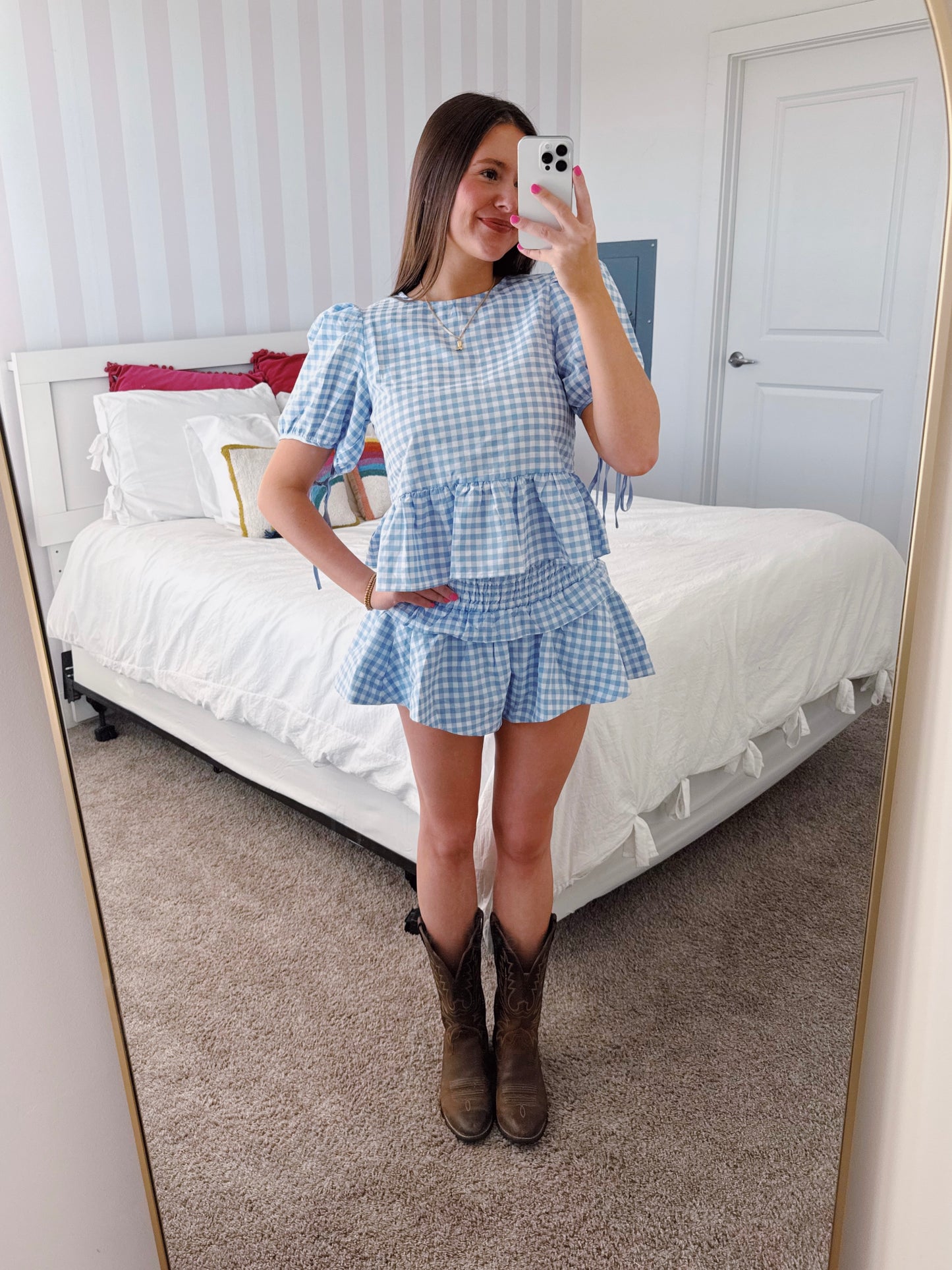 9 to 5 Gingham Top & Shorts Set