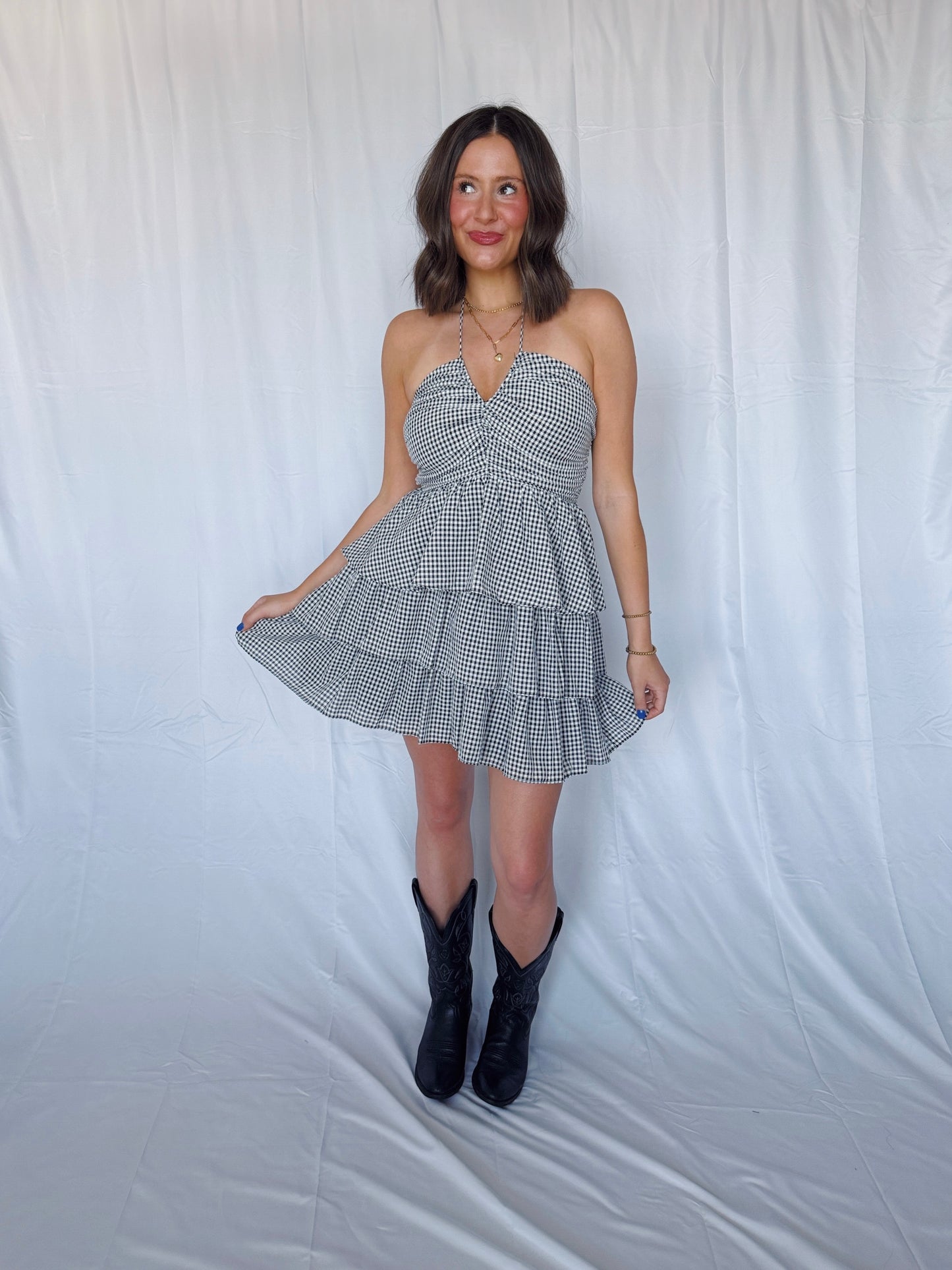 Giddy Up Gingham Ruffle Dress