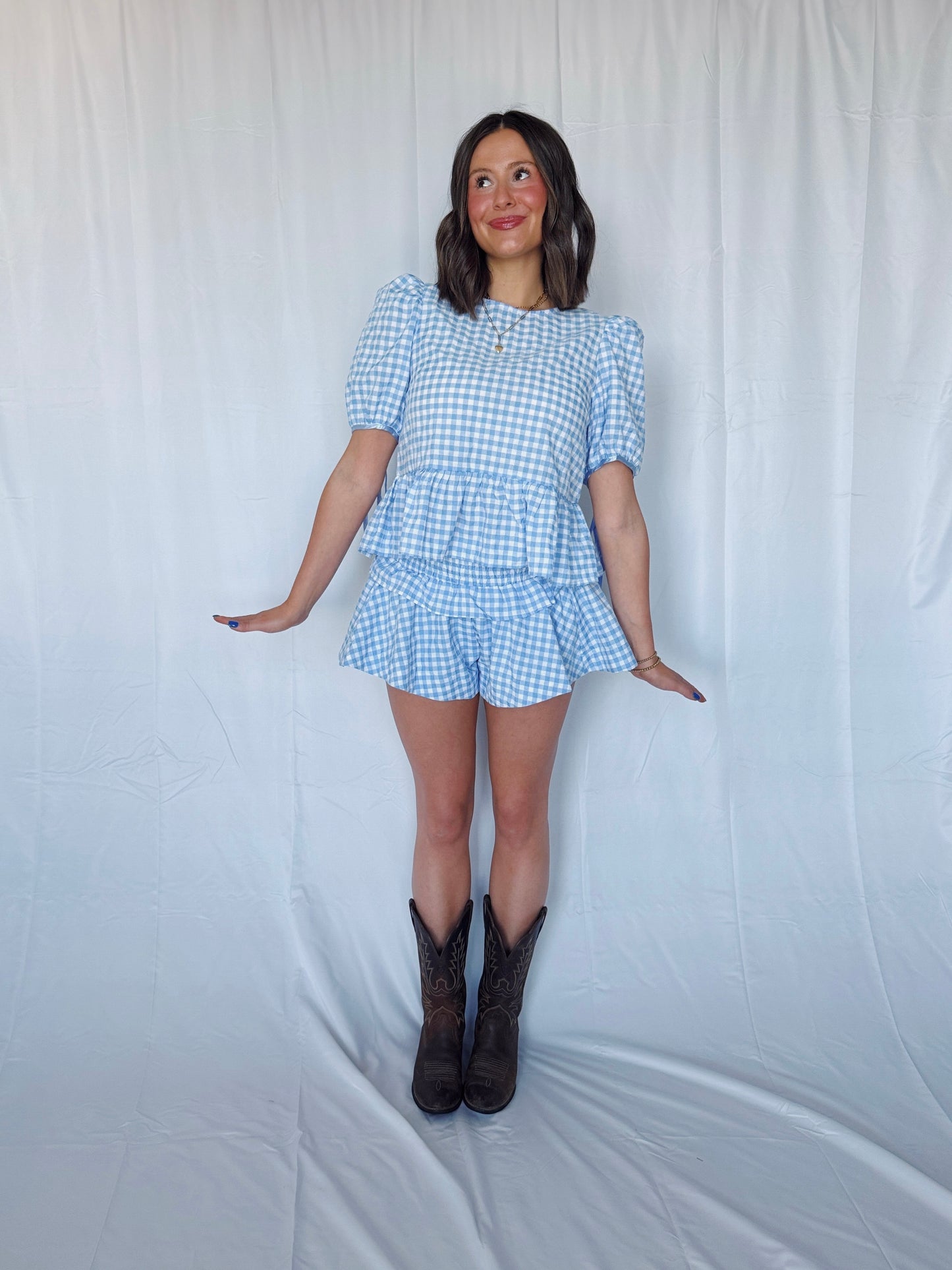 9 to 5 Gingham Top & Shorts Set
