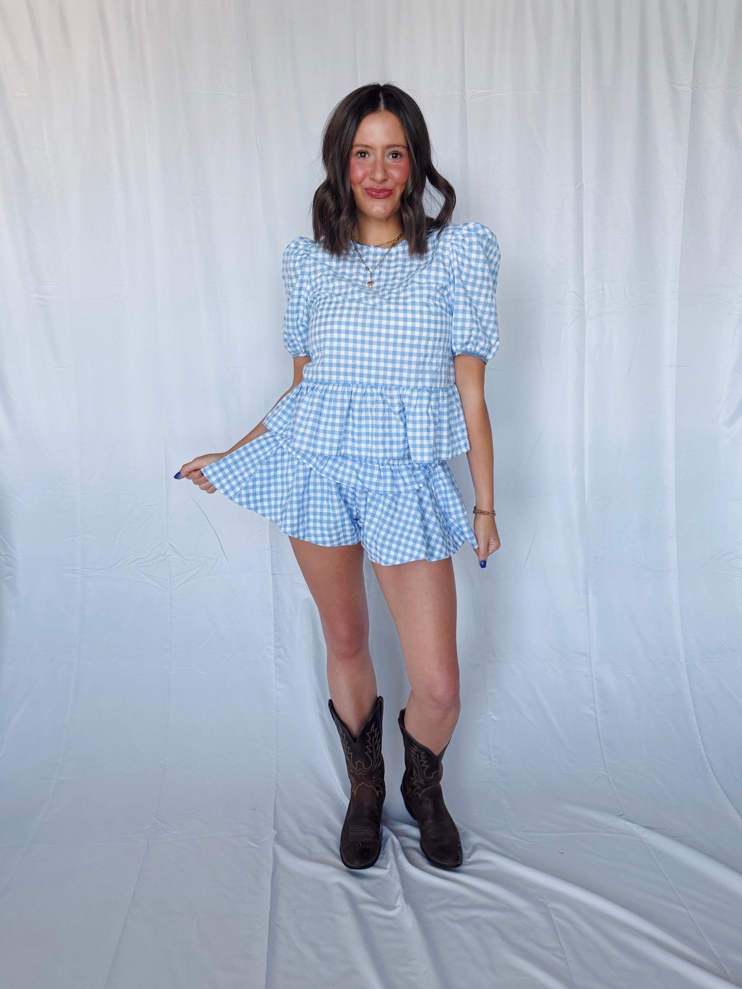 9 to 5 Gingham Top & Shorts Set