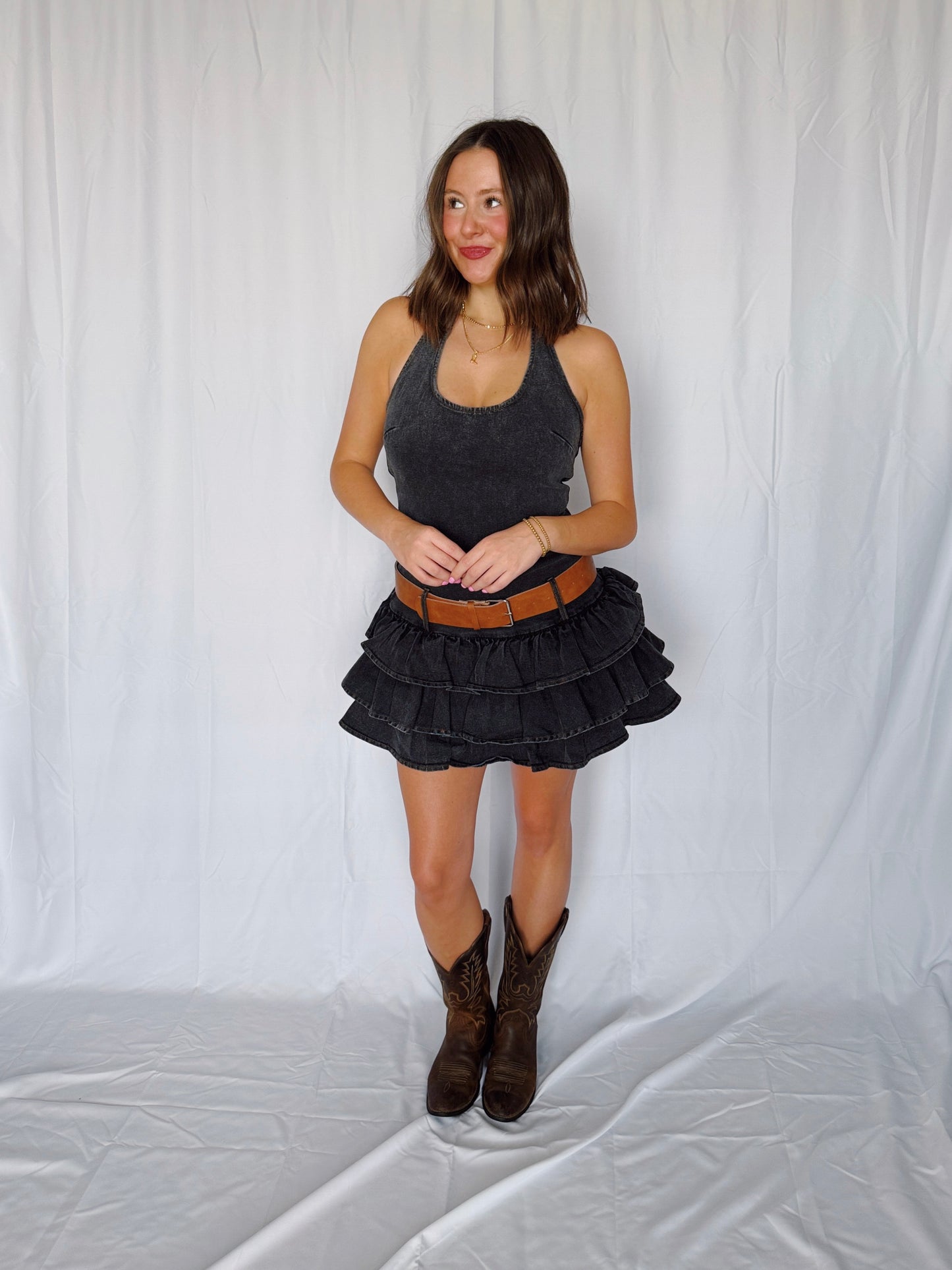 Country Boy's Dream Girl Belted Denim Dress