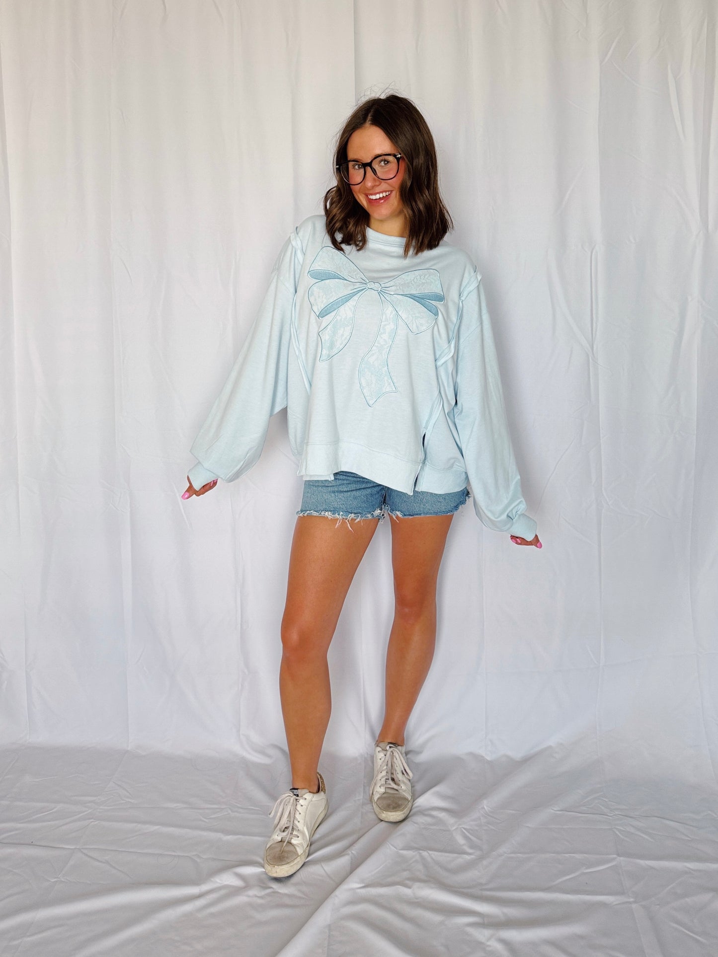 Dancing Through Life Lace Bow Sweatshirt