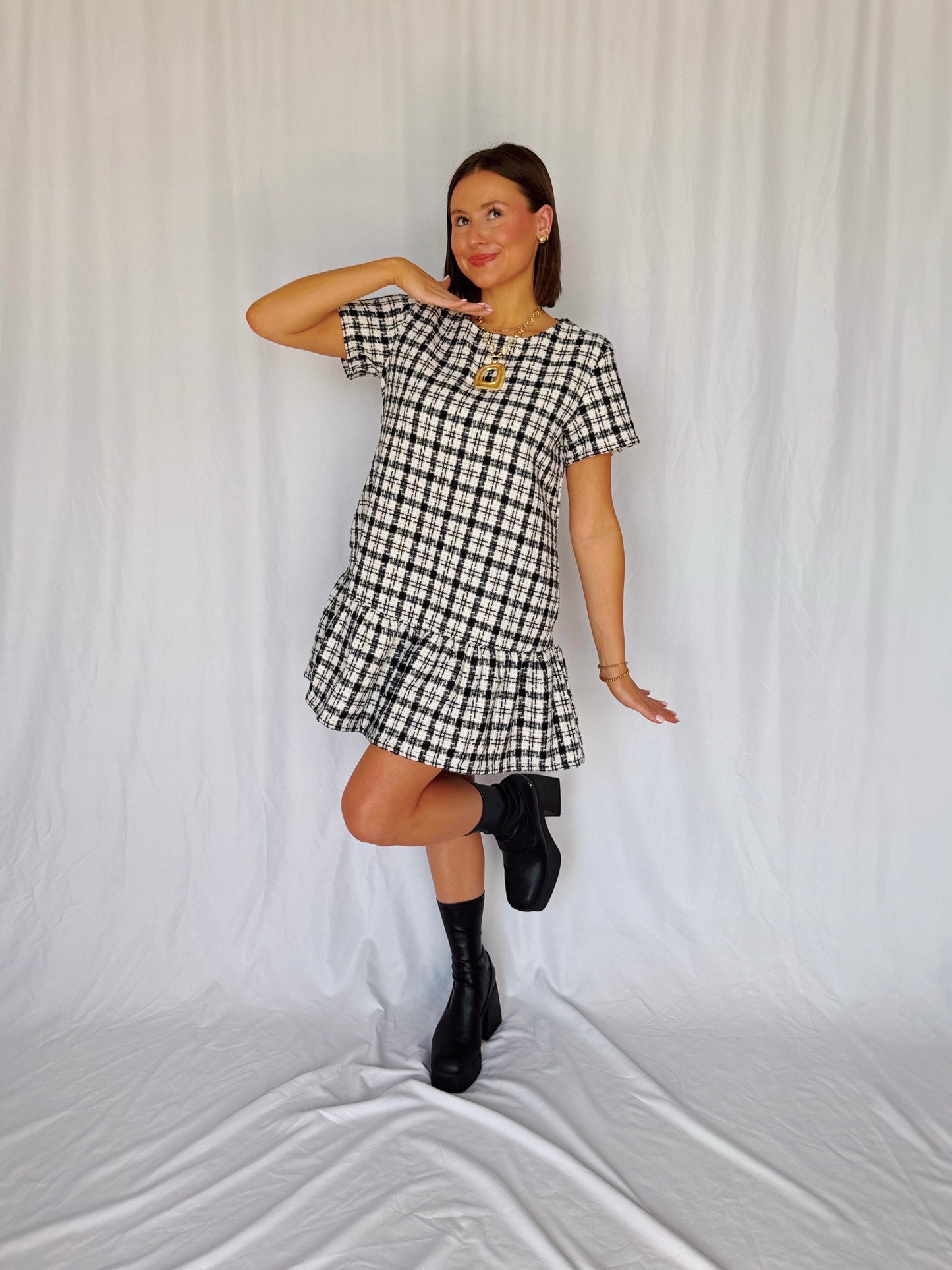 Across The Pond Plaid Tweed Dress