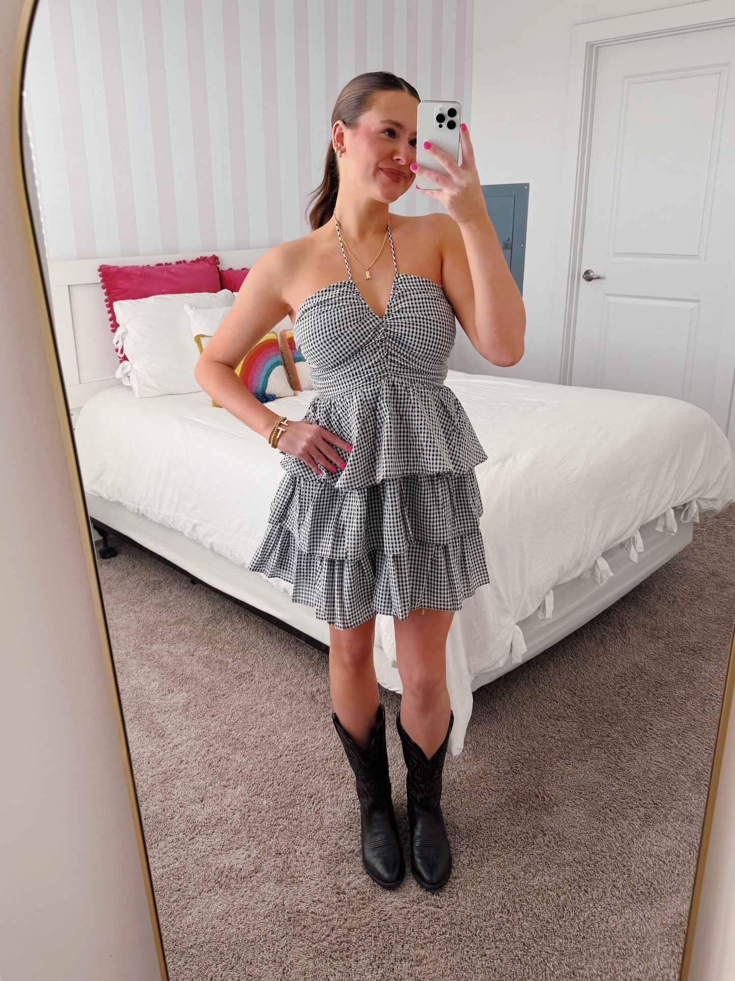 Giddy Up Gingham Ruffle Dress