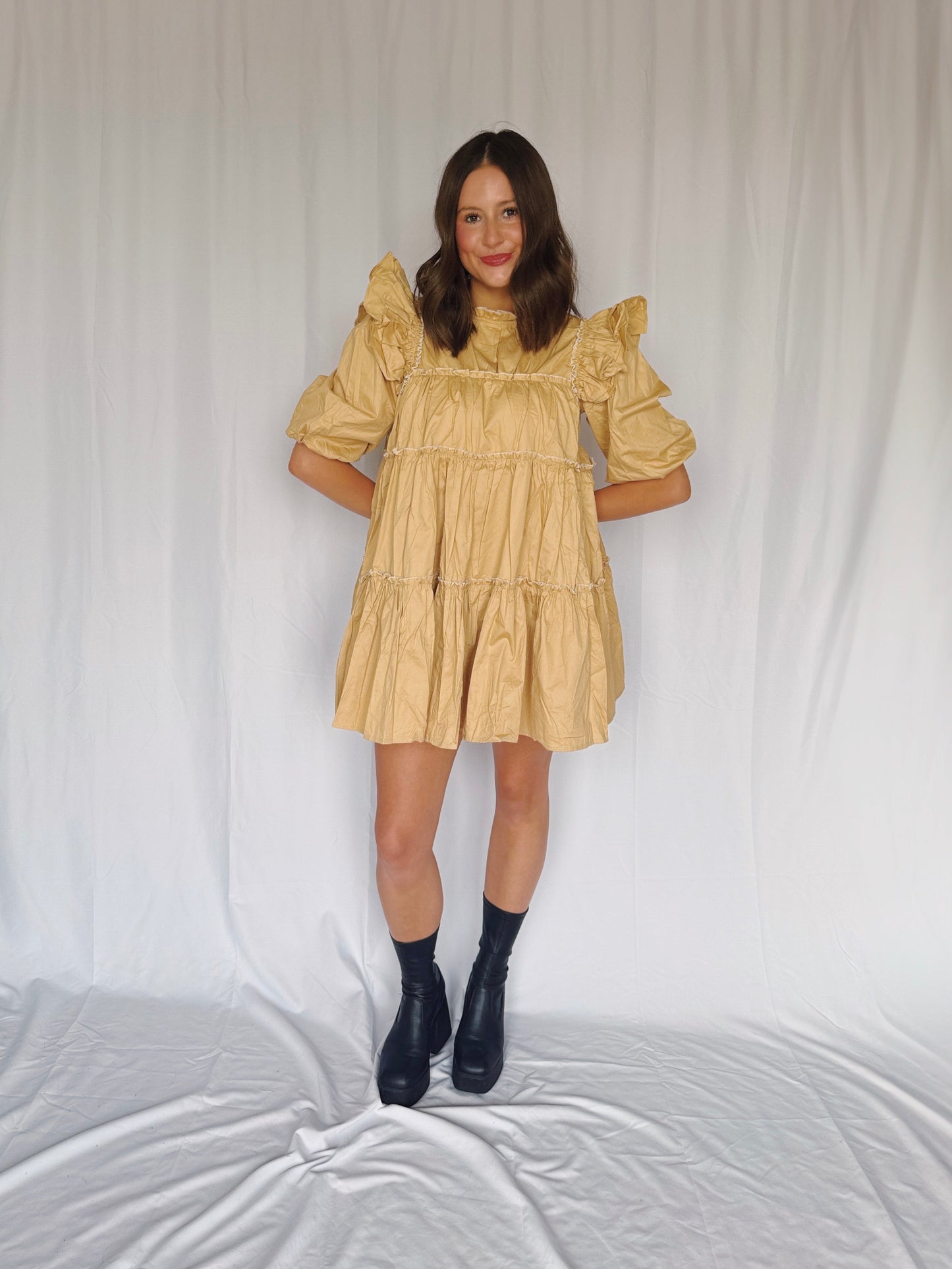 Giving Season Puff Sleeve Tiered Dress