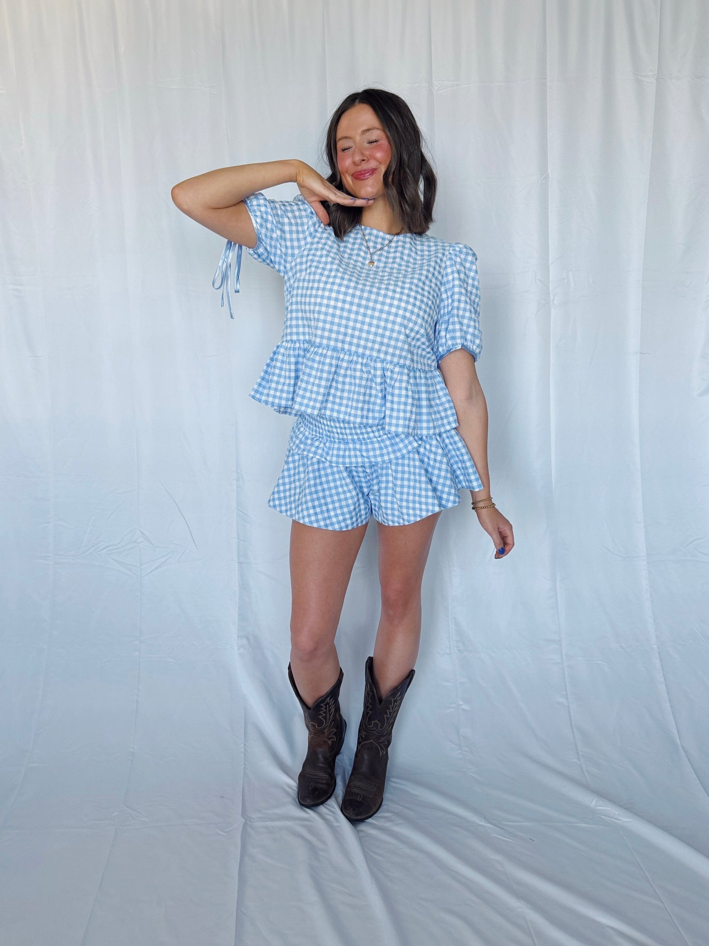 9 to 5 Gingham Top & Shorts Set