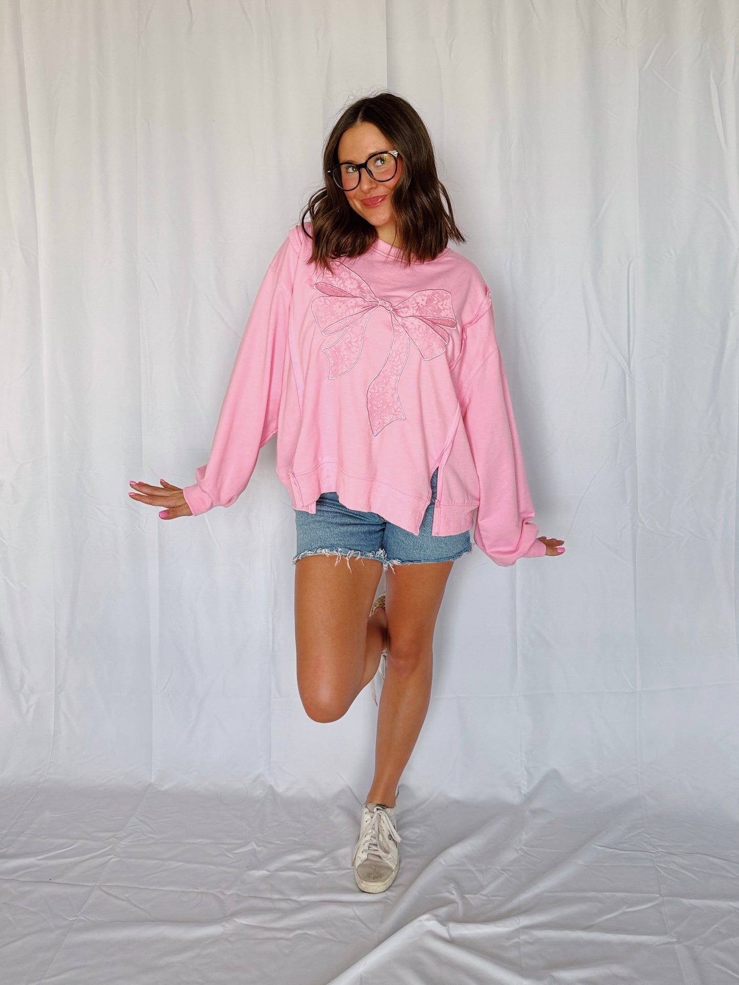 Dancing Through Life Lace Bow Sweatshirt