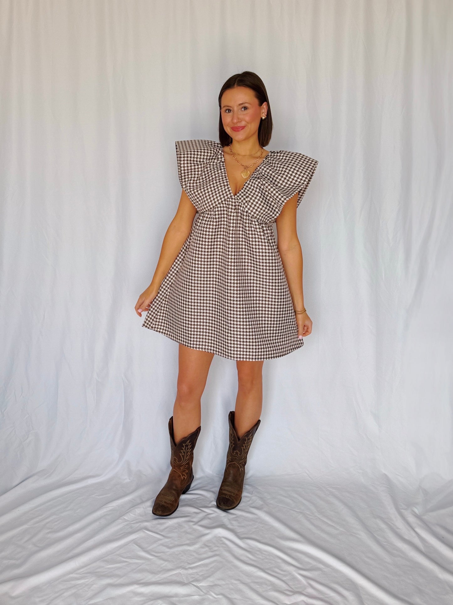 Love You a Latte Houndstooth Babydoll Dress