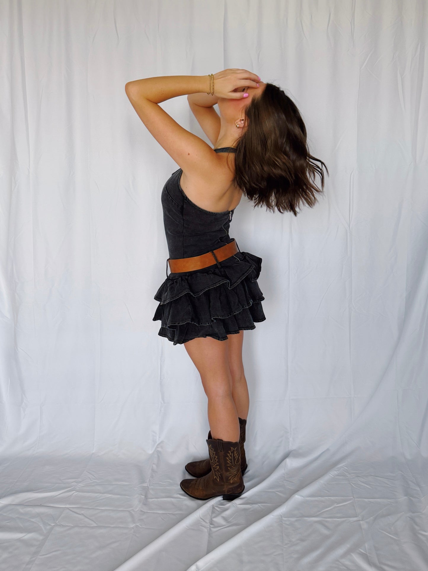 Country Boy's Dream Girl Belted Denim Dress