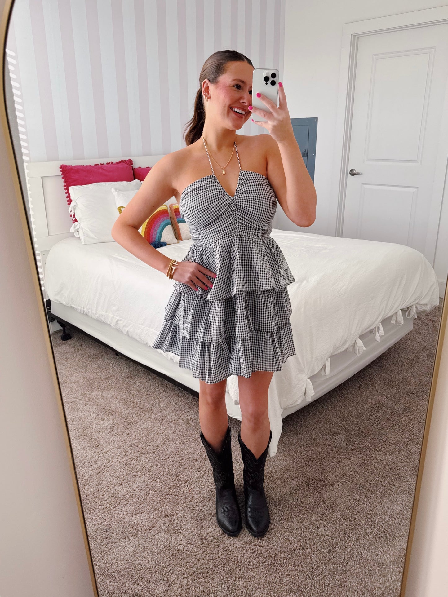 Giddy Up Gingham Ruffle Dress