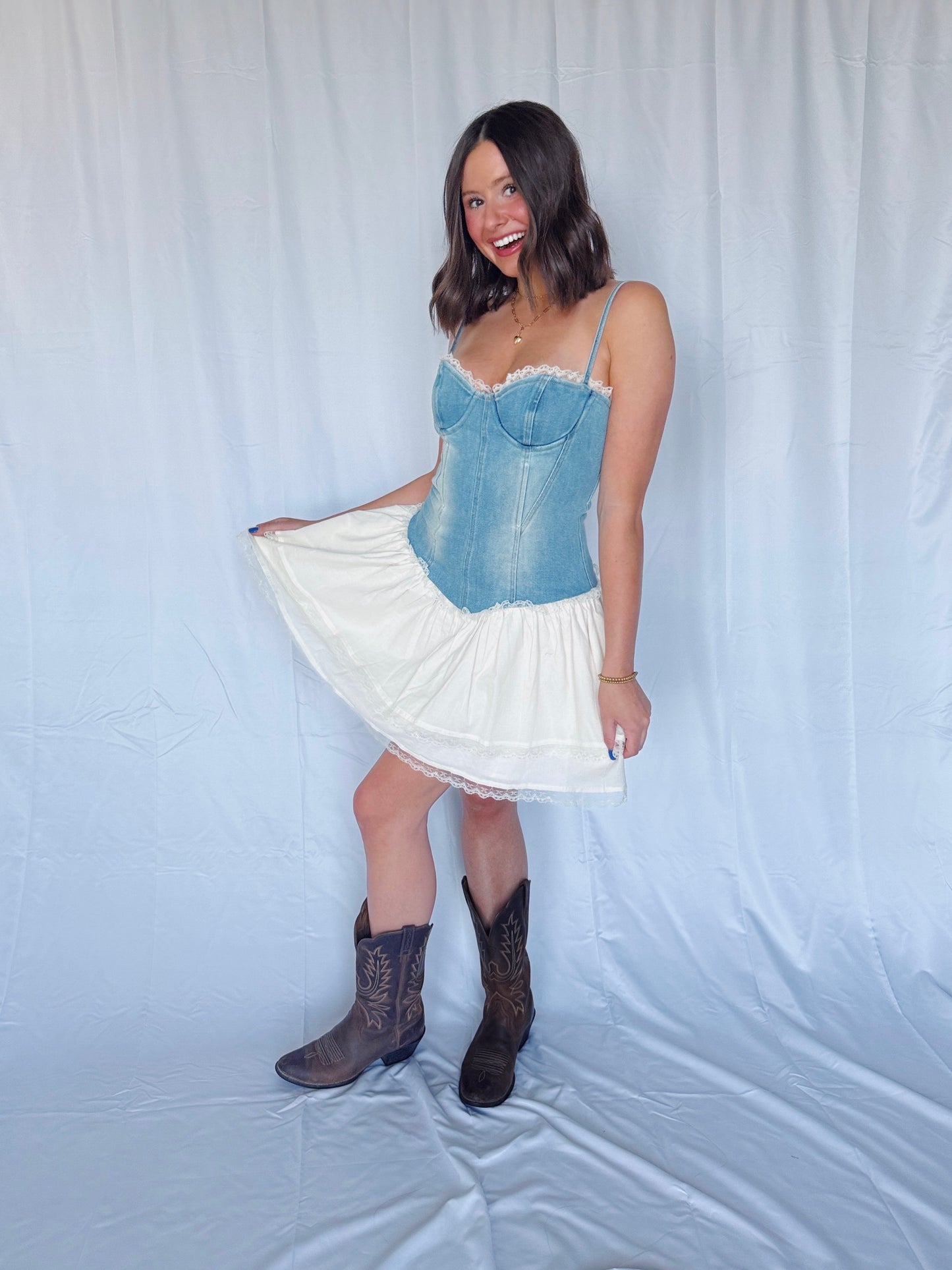 Split Decision Denim Corset Dress
