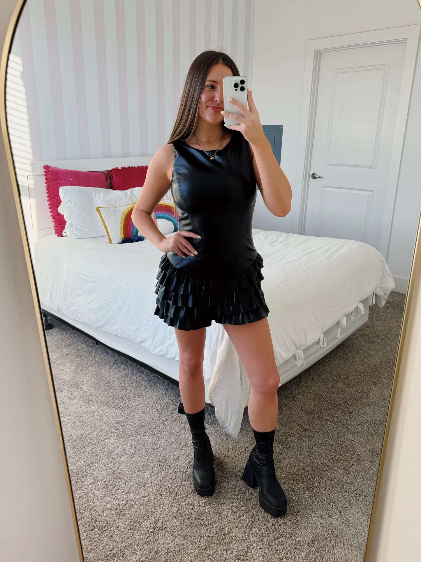 Sugar and Spice Drop Waist Leather Romper