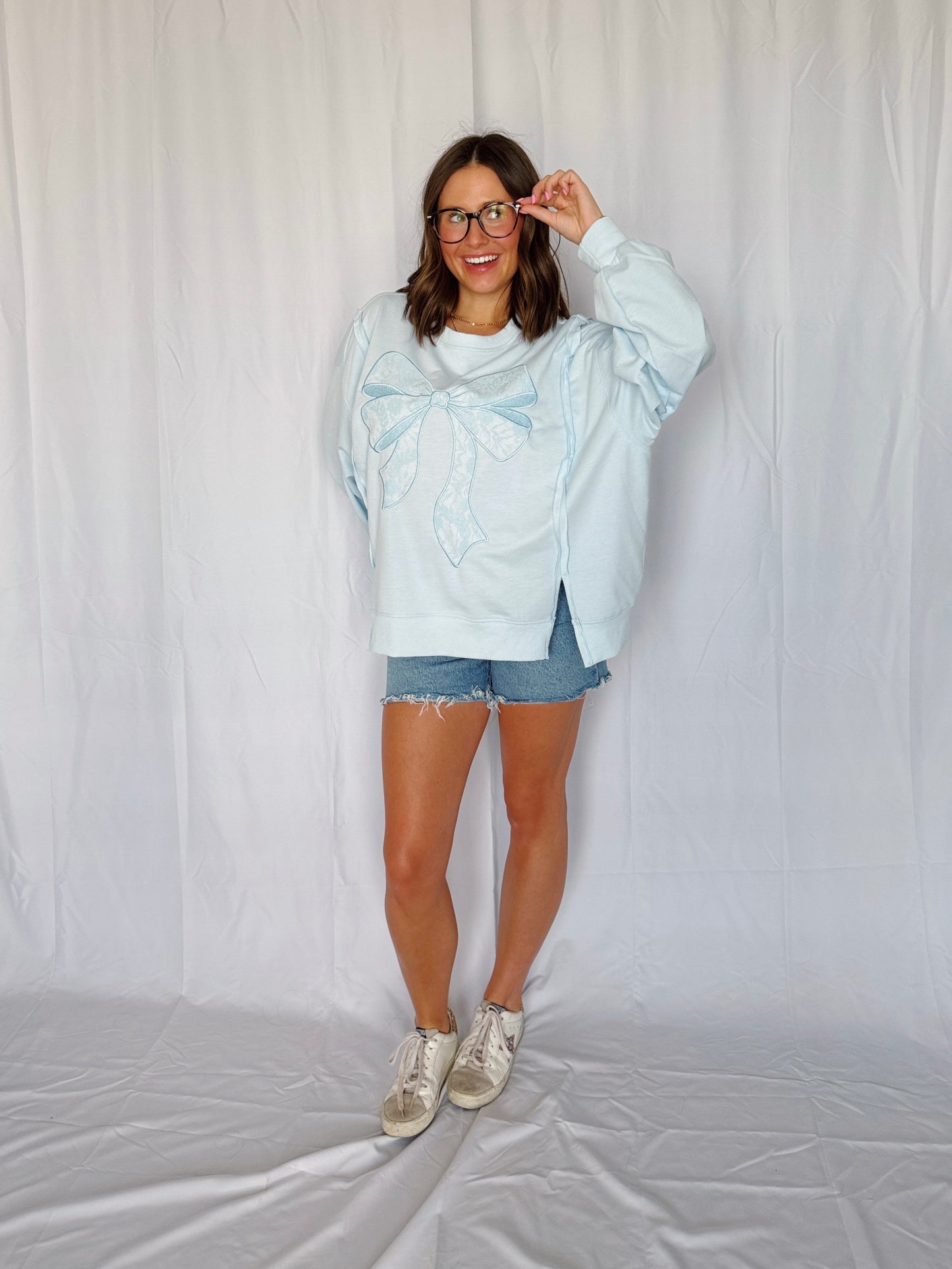 Dancing Through Life Lace Bow Sweatshirt