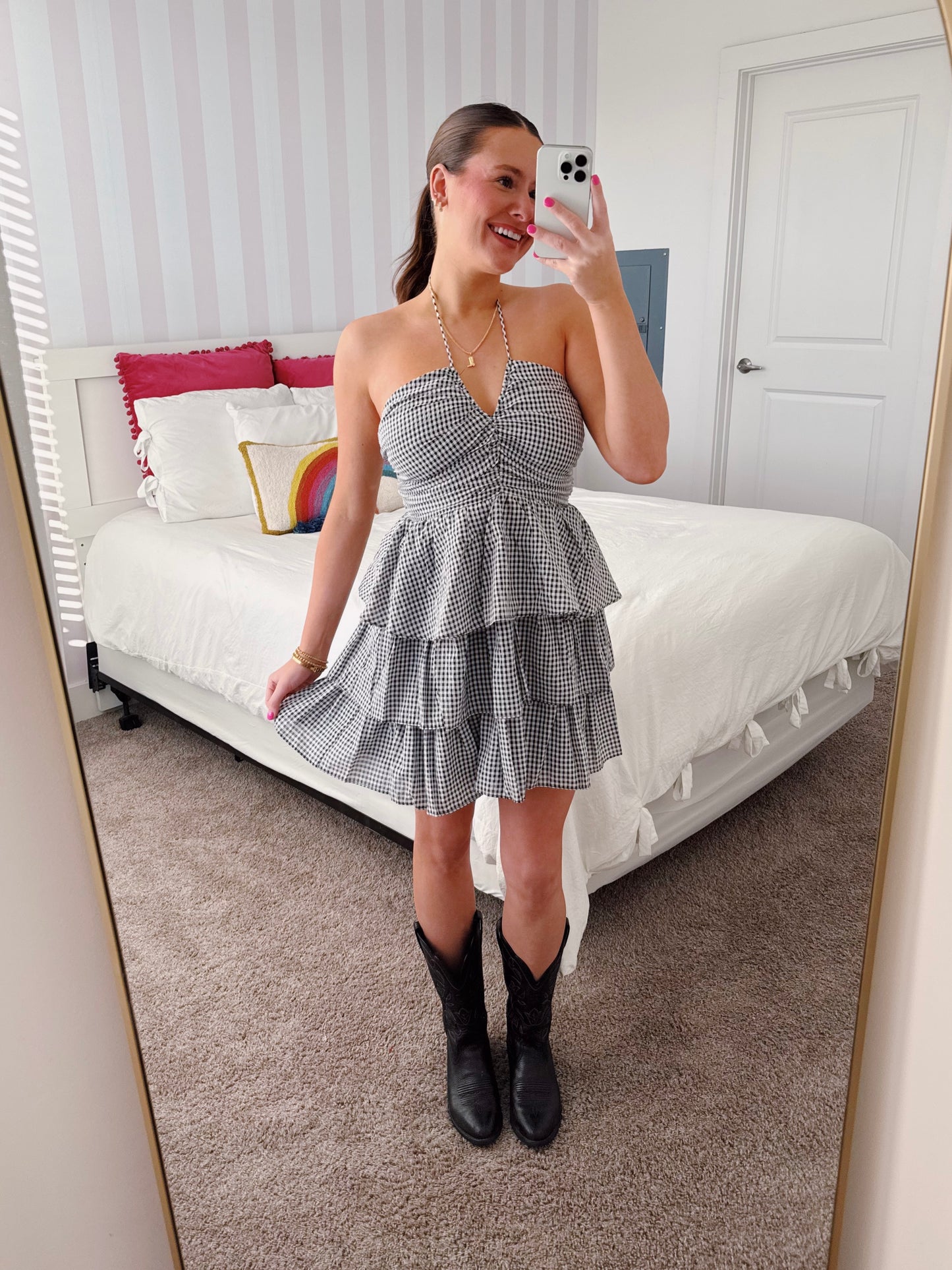 Giddy Up Gingham Ruffle Dress