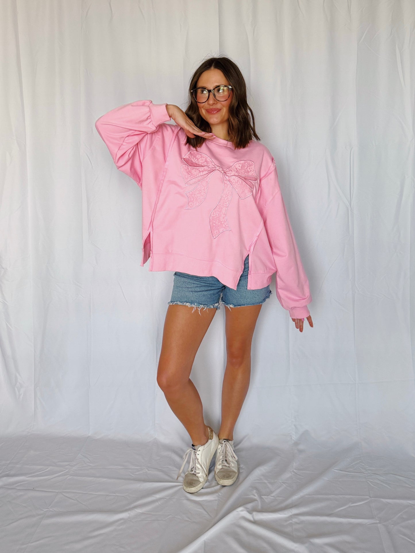 Dancing Through Life Lace Bow Sweatshirt