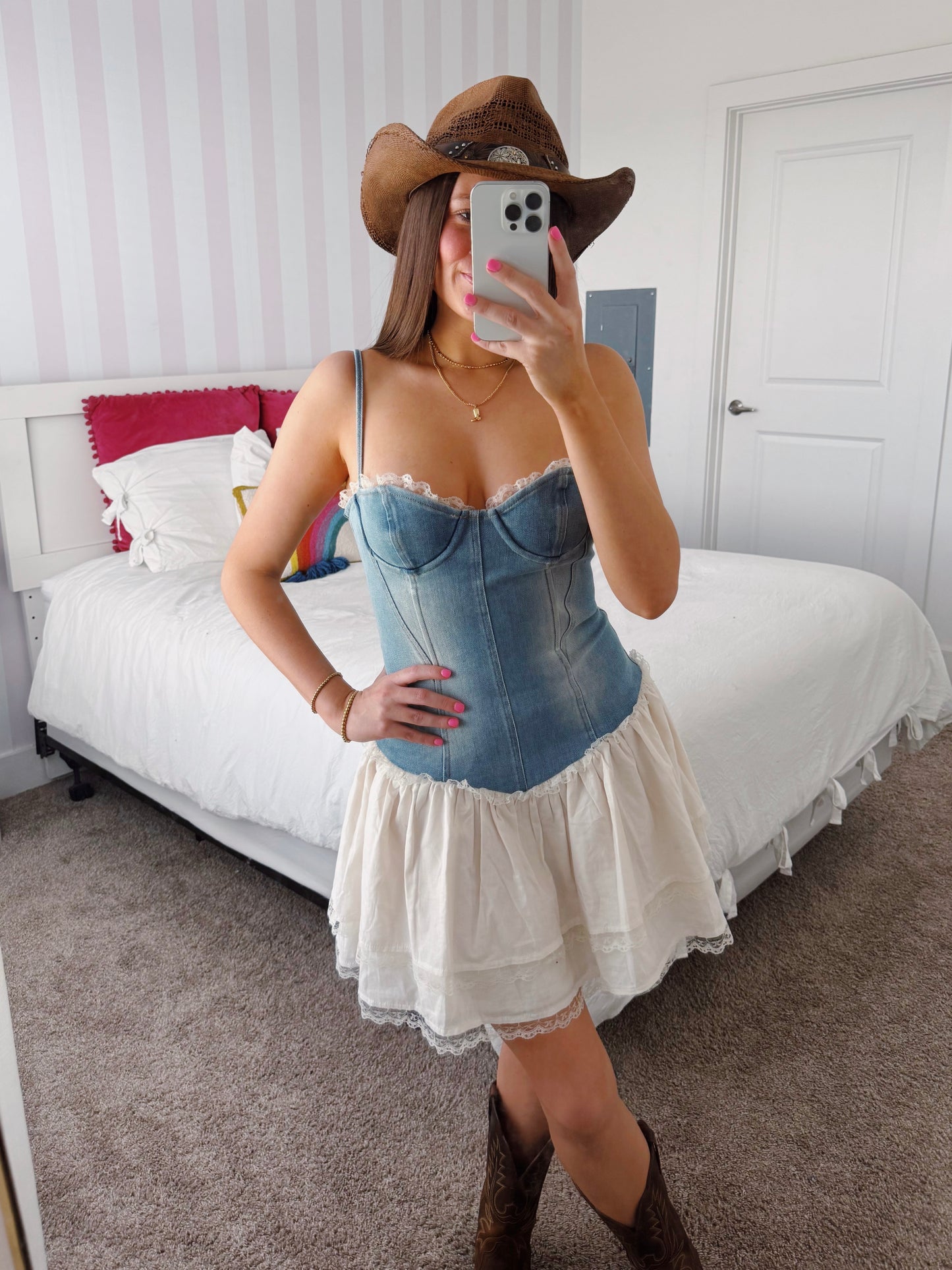 Split Decision Denim Corset Dress