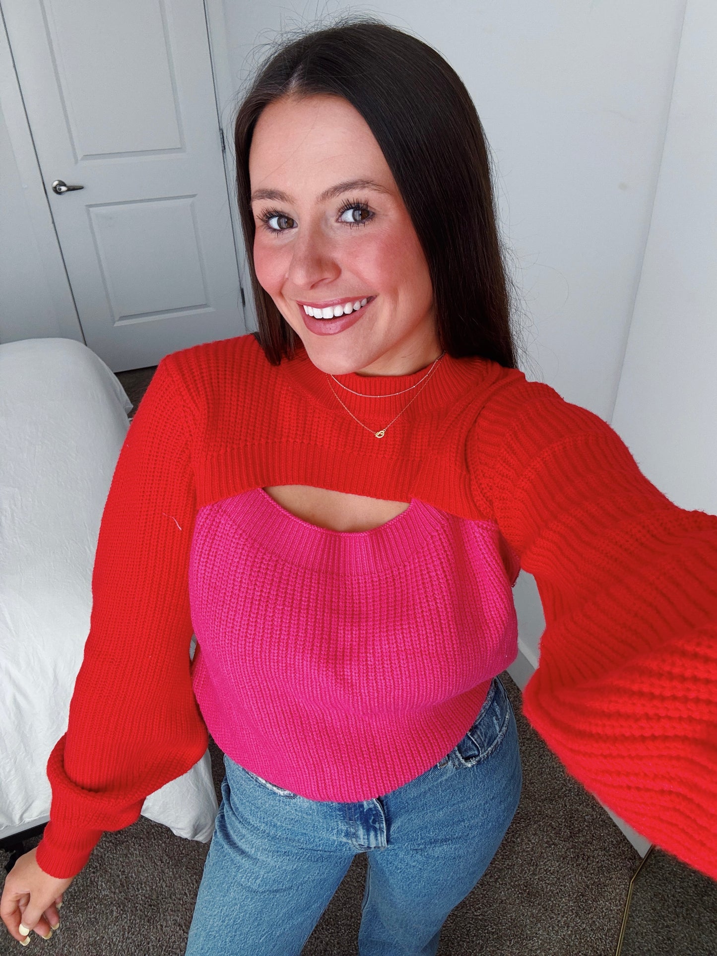 Stupid Cupid Colorblock Cutout Sweater