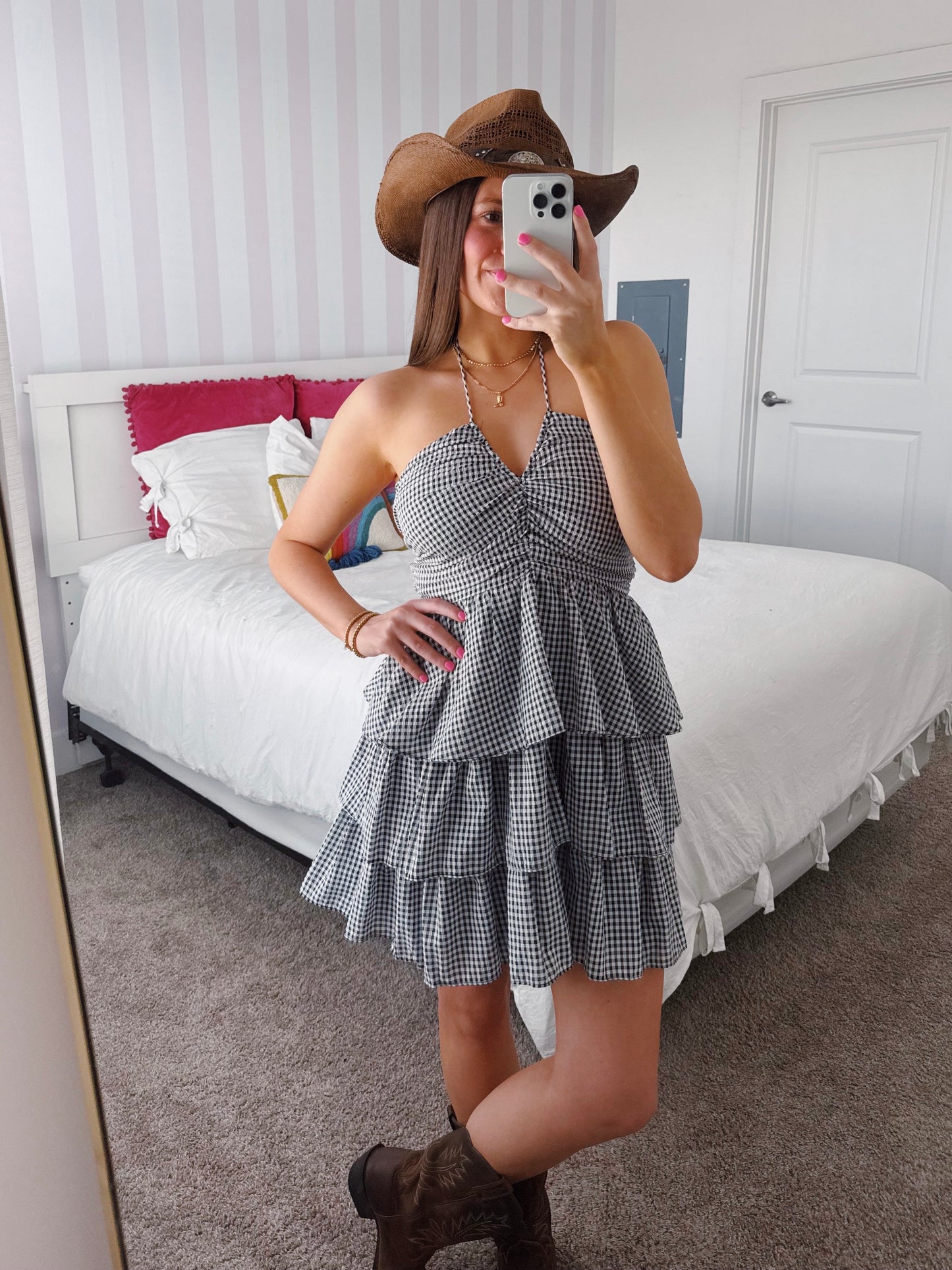Giddy Up Gingham Ruffle Dress