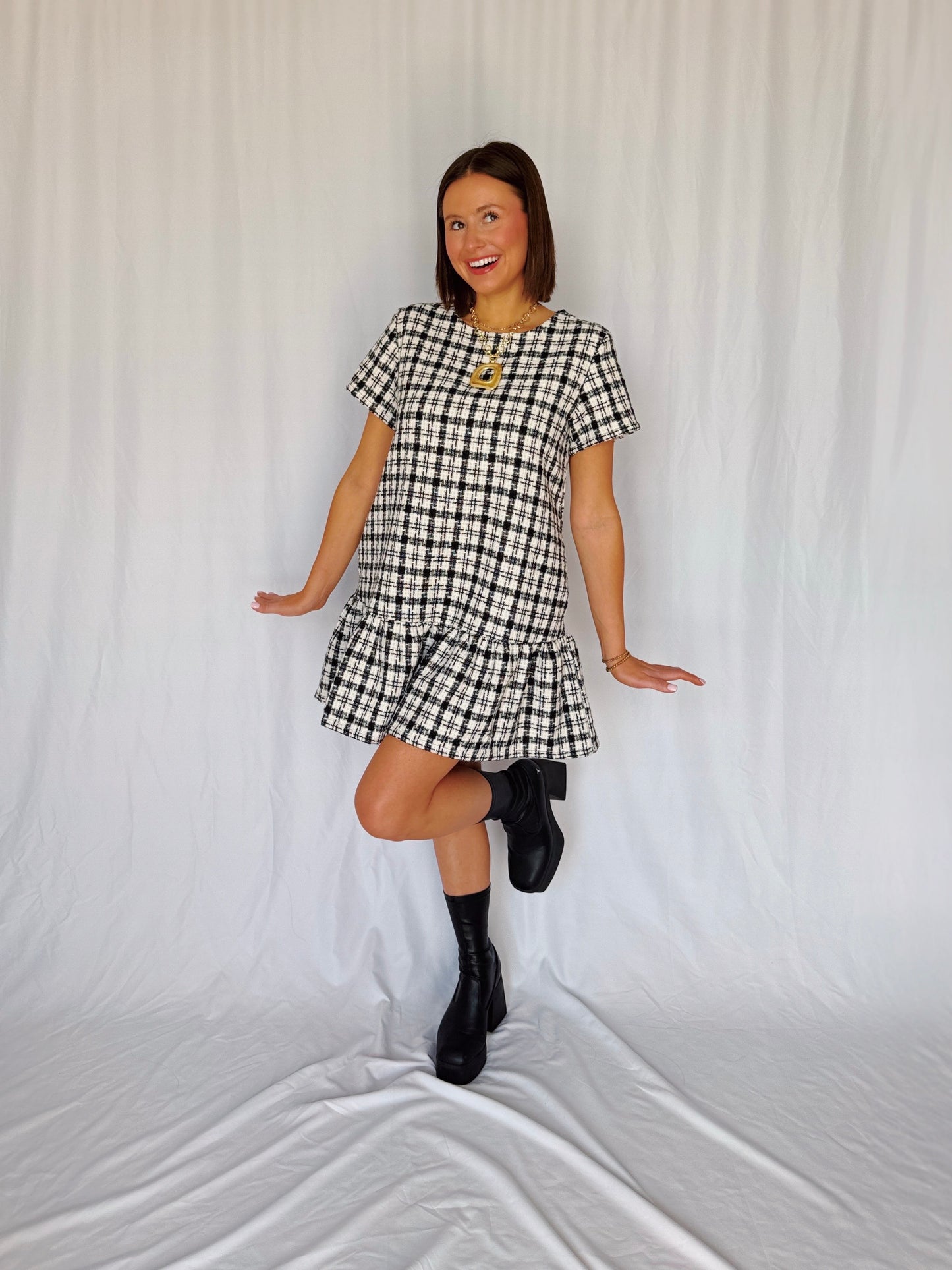 Across The Pond Plaid Tweed Dress